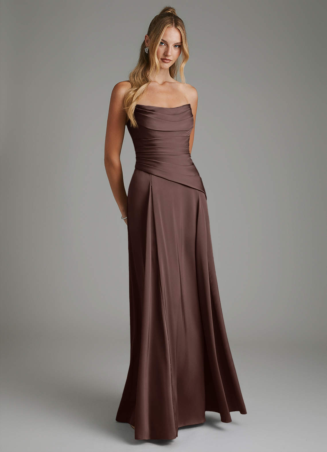 Azazie Gabriela Bridesmaid Dresses Ganache A-Line Corset Stretch Satin Dress image7
