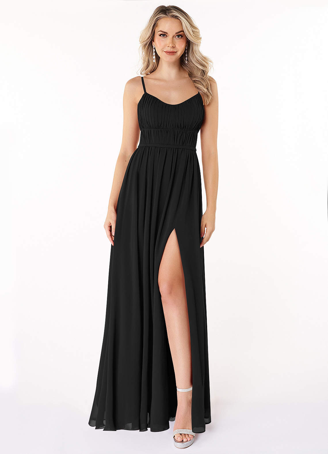 Azazie Yanelie Bridesmaid Dresses Black A-Line Scoop Pleated Chiffon Dress image1