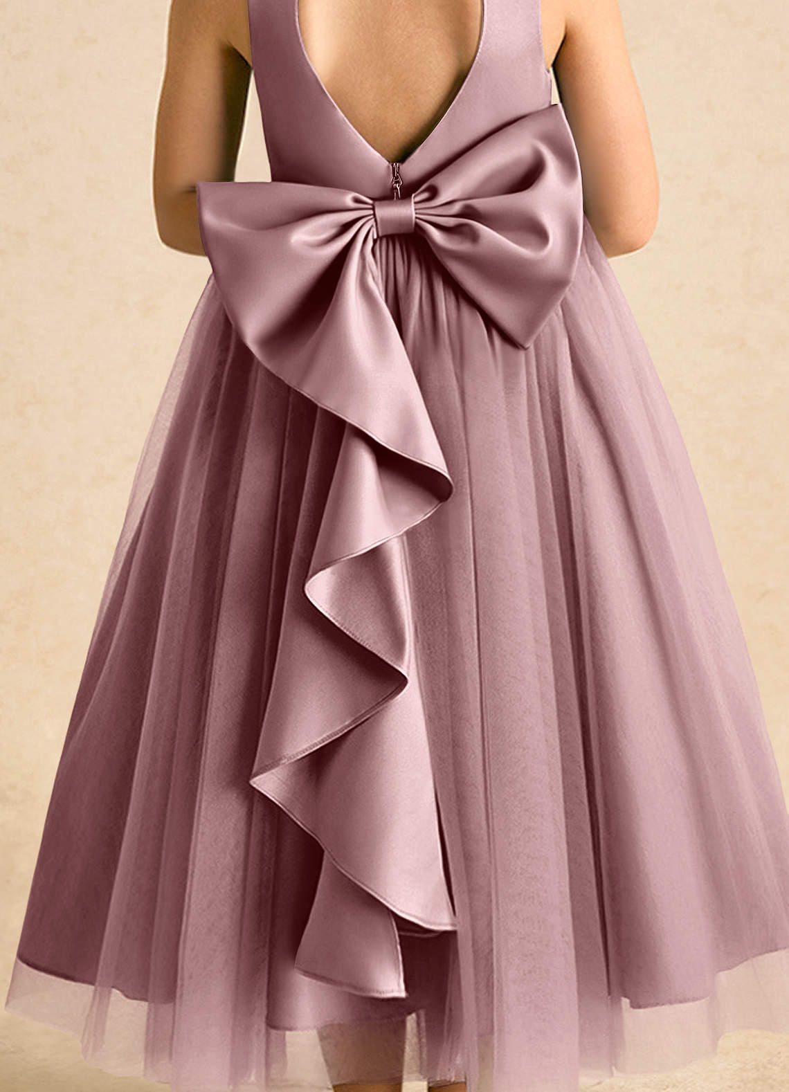 Azazie Solia Abiti da Ragazza di Fiori Abito Principessa in Tulle Fiocco Rosa Polverosa image6