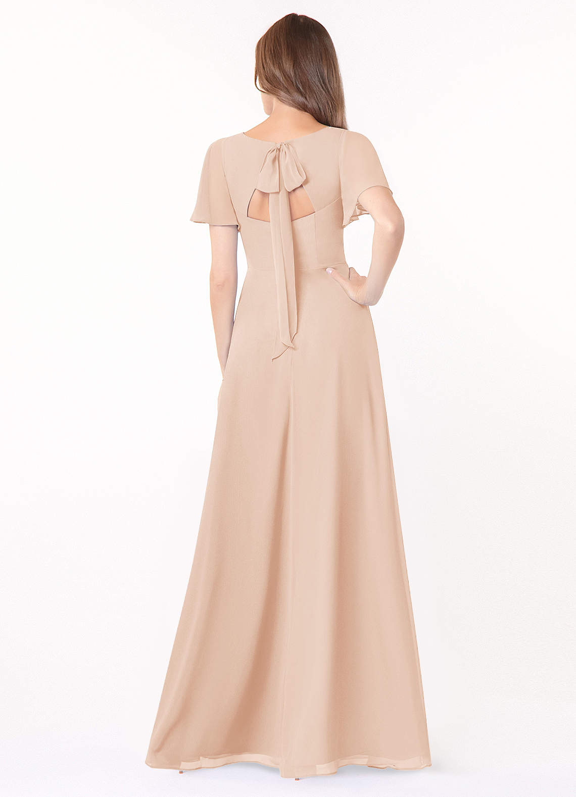Azazie Kimber Bridesmaid Dresses English Rose A-Line Flounce Sleeve Chiffon Dress image1