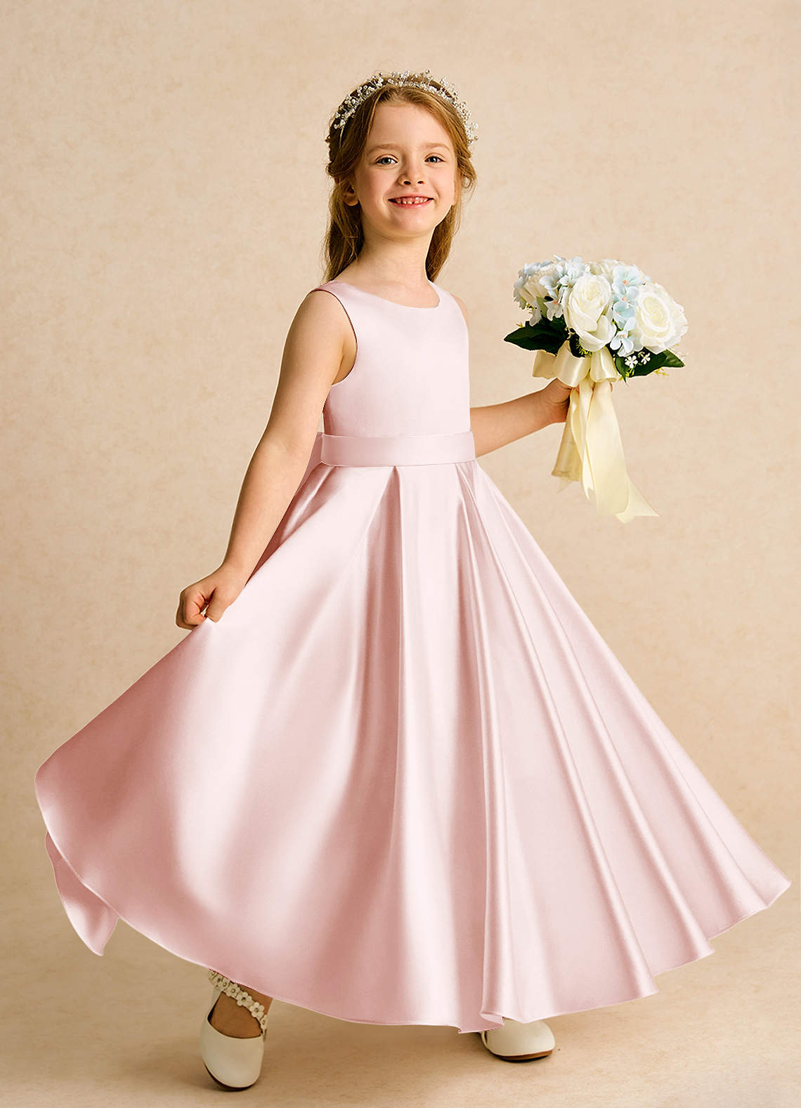 Azazie Cherry Blushing Pink Blushing Pink Ball-Gown Pleated Matte Satin  Dress | Azazie