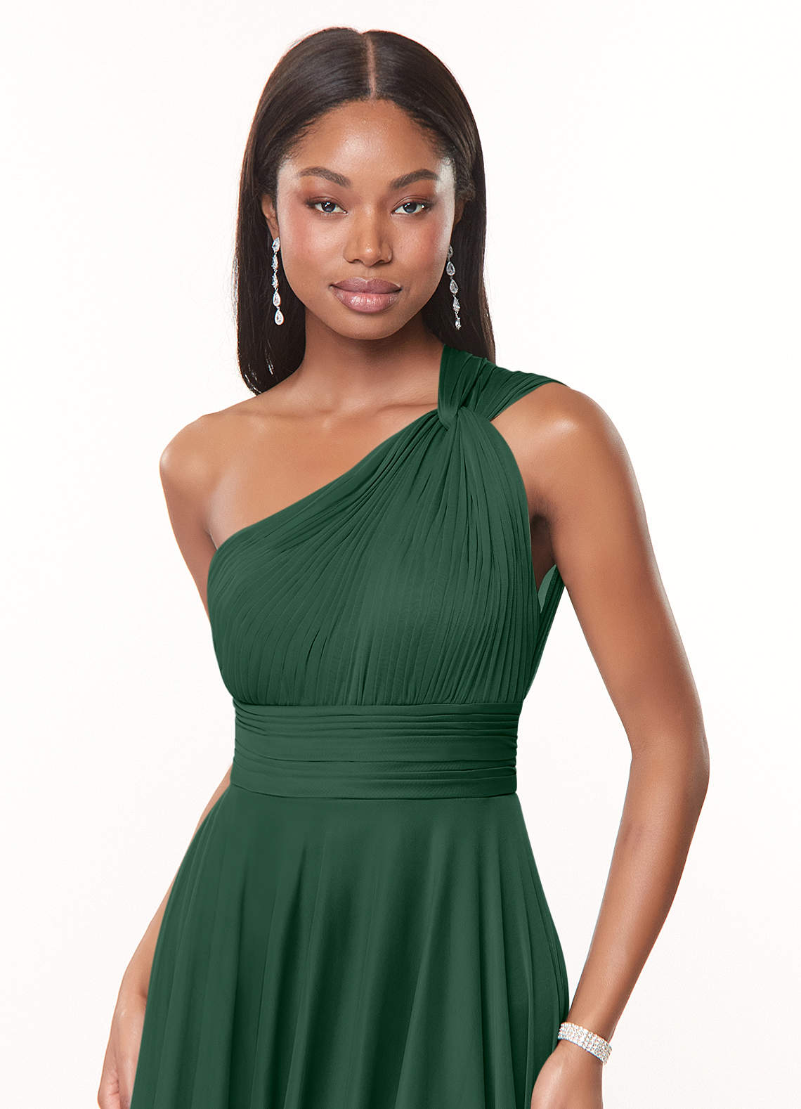 Azazie Charlize Ready to Ship Dark Green Mesh Bridesmaid Dresses