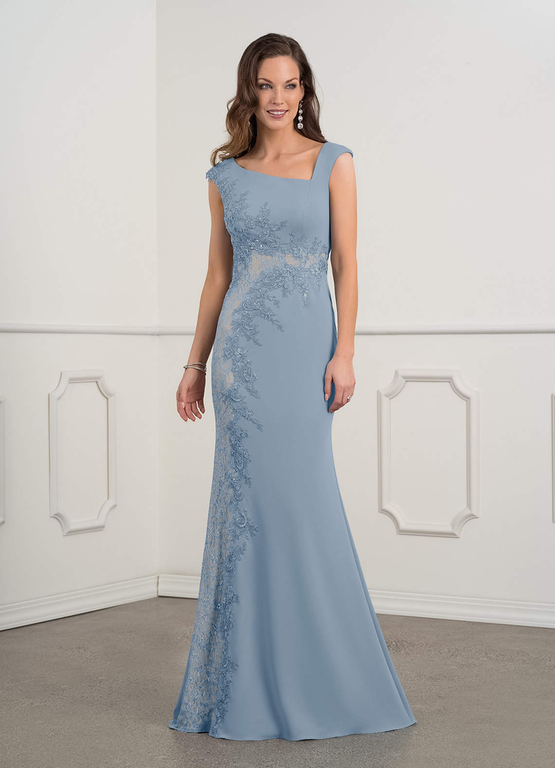 Dusty Blue Azazie Juliane Mermaid Sequins Lace Sweep train Dress | Azazie