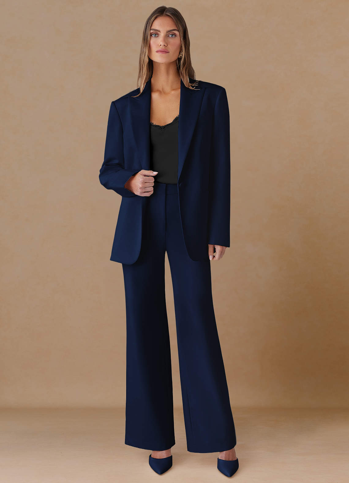 front Marina Blue Refined Weave Straight-Leg Pants