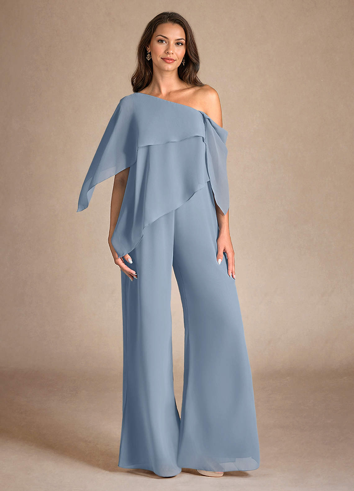 Azazie Halima Kleider für die Brautmutter Overall/Jumpsuit Seitliche Cut-Outs Chiffon Kleid Staubblau image1