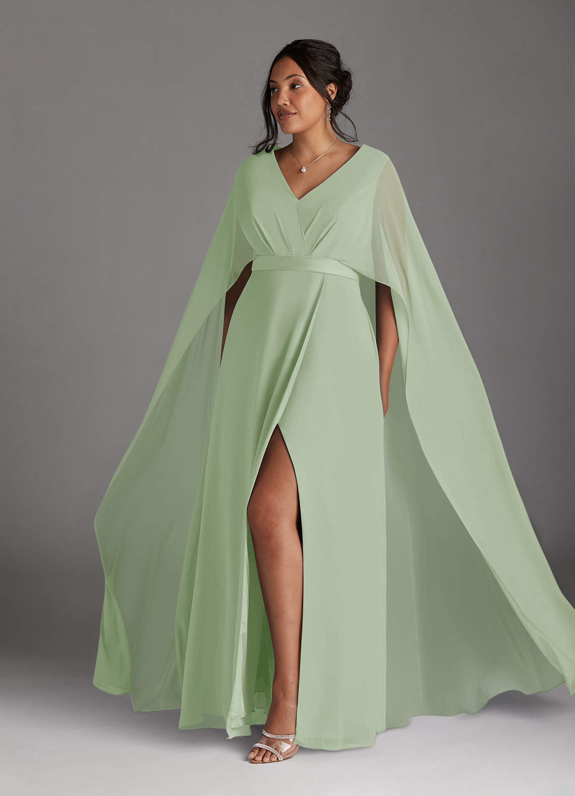 Azazie Isa Mother of the Bride Dresses Dusty Sage A-Line V-Neck Pleated Chiffon Dress image9