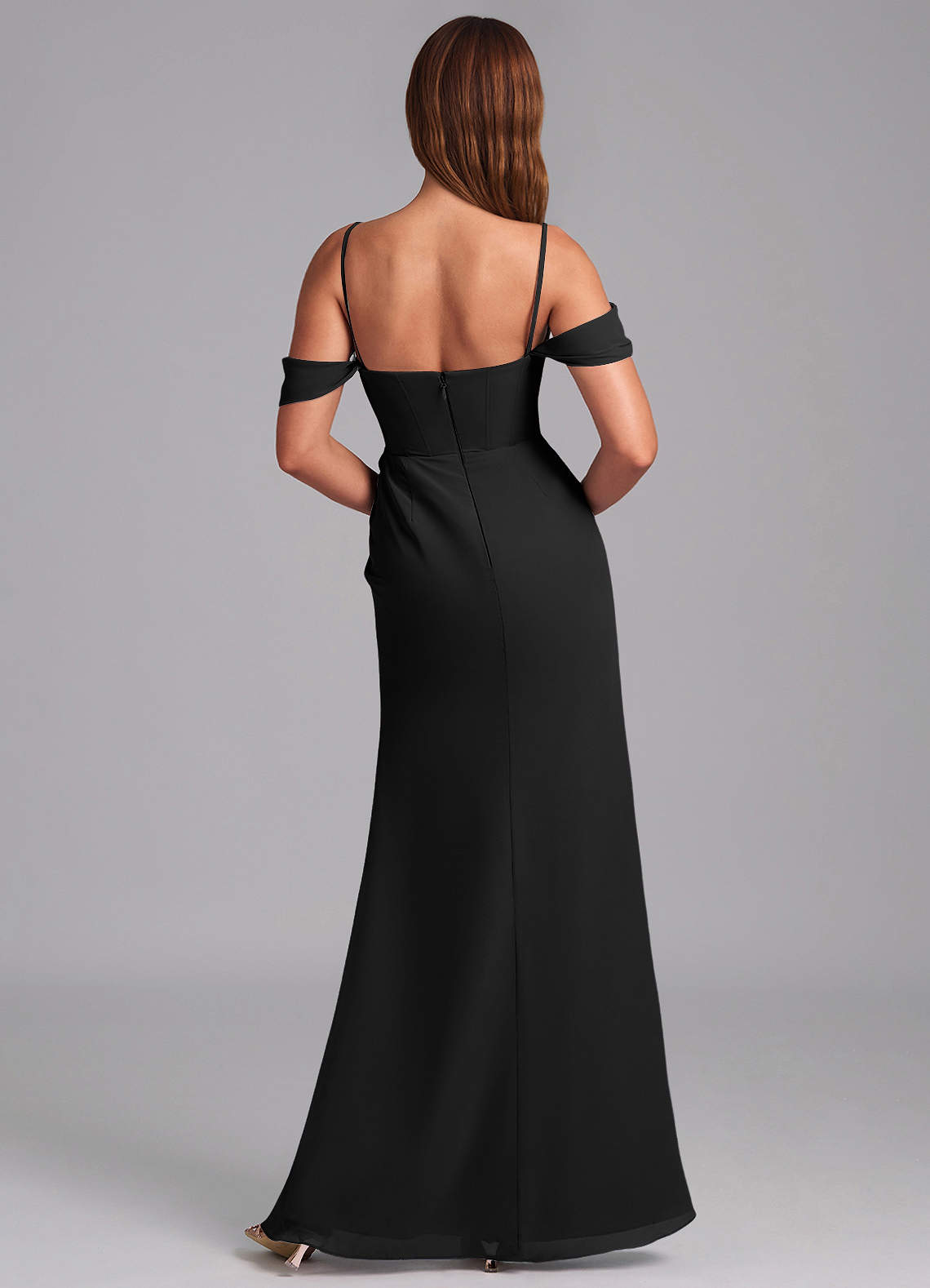 Azazie Johana Bridesmaid Dresses Black Mermaid Off the Shoulder Chiffon Convertible Dress image1
