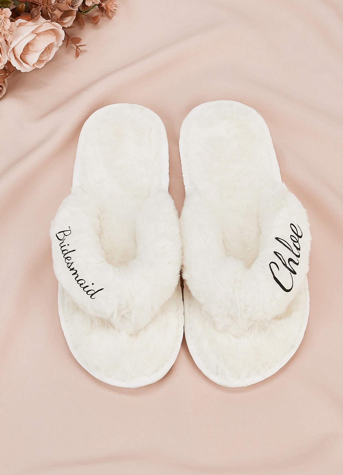 front Personalized Bride Bridesmaid Fluffy Slippers