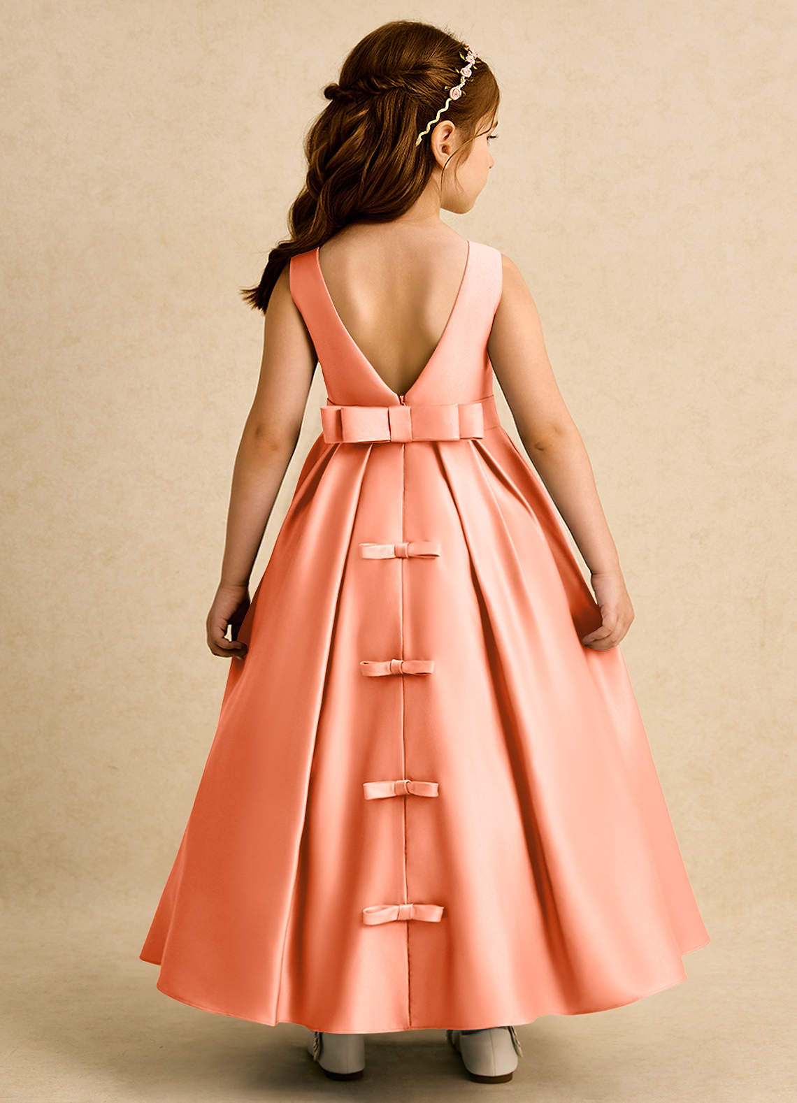 Azazie Mapel vestidos de niña de las flores Vestido de Atardecer de Satin Mate de Princesa con Plisado image1