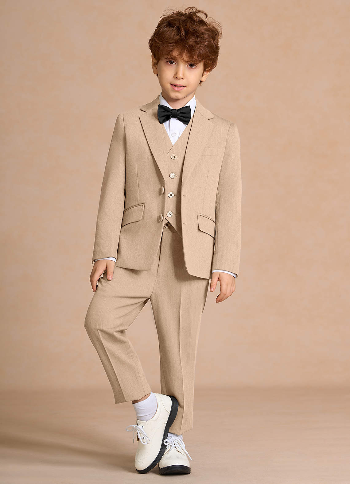 front Oliver 탠 껍질 나비넥타이가 달린 소년용 5피스 정장