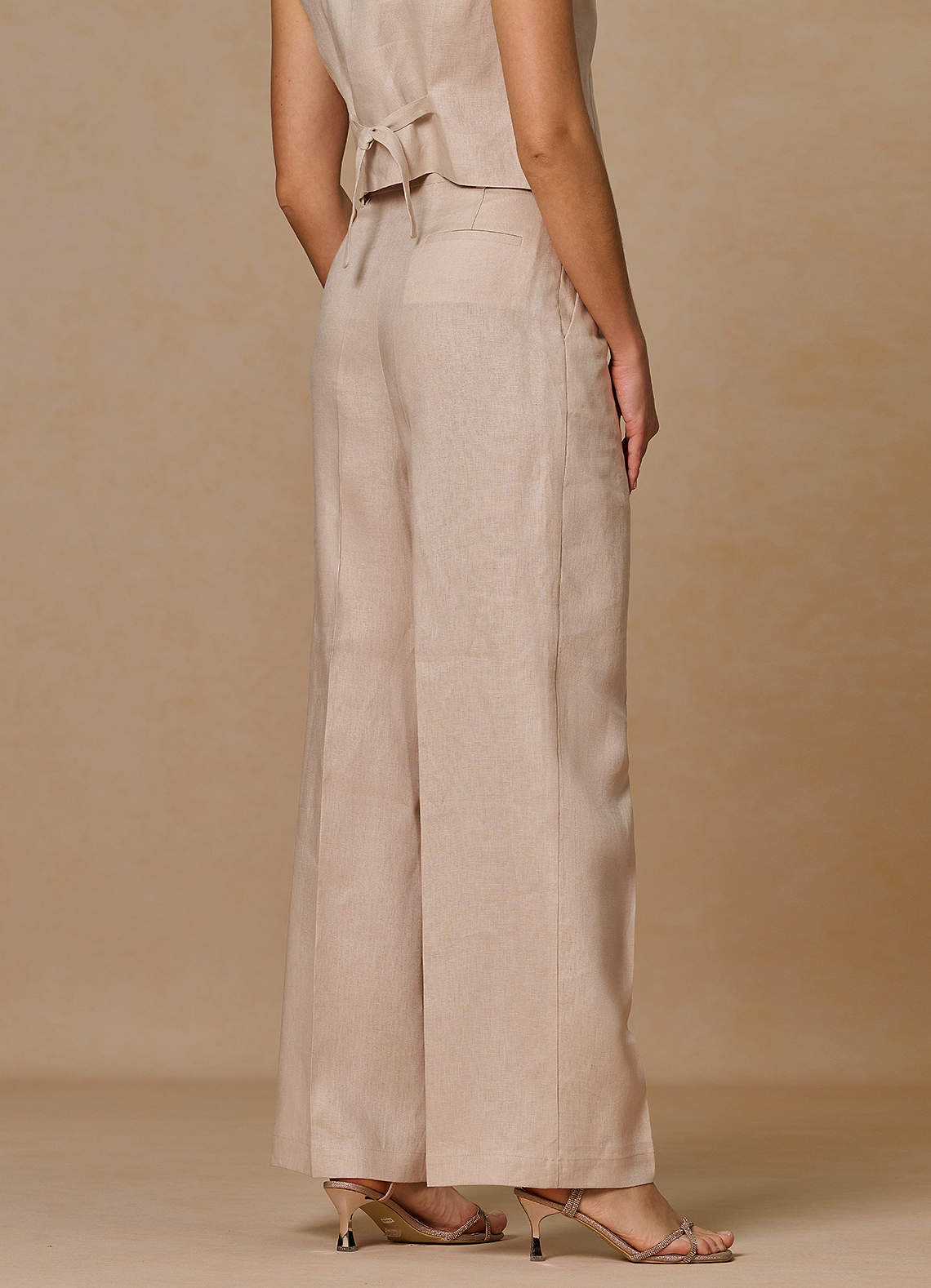 front Belicia Tan 100% Linen Pants