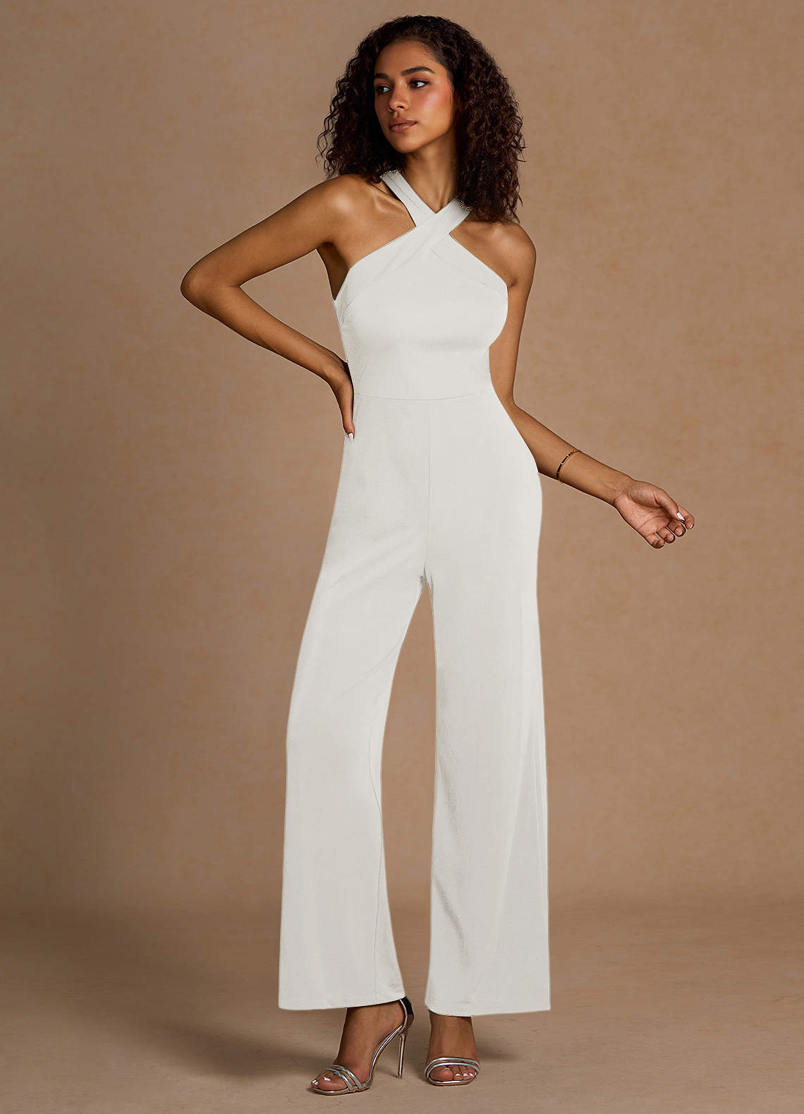 Jorja White Cross Back Jumpsuit | Azazie