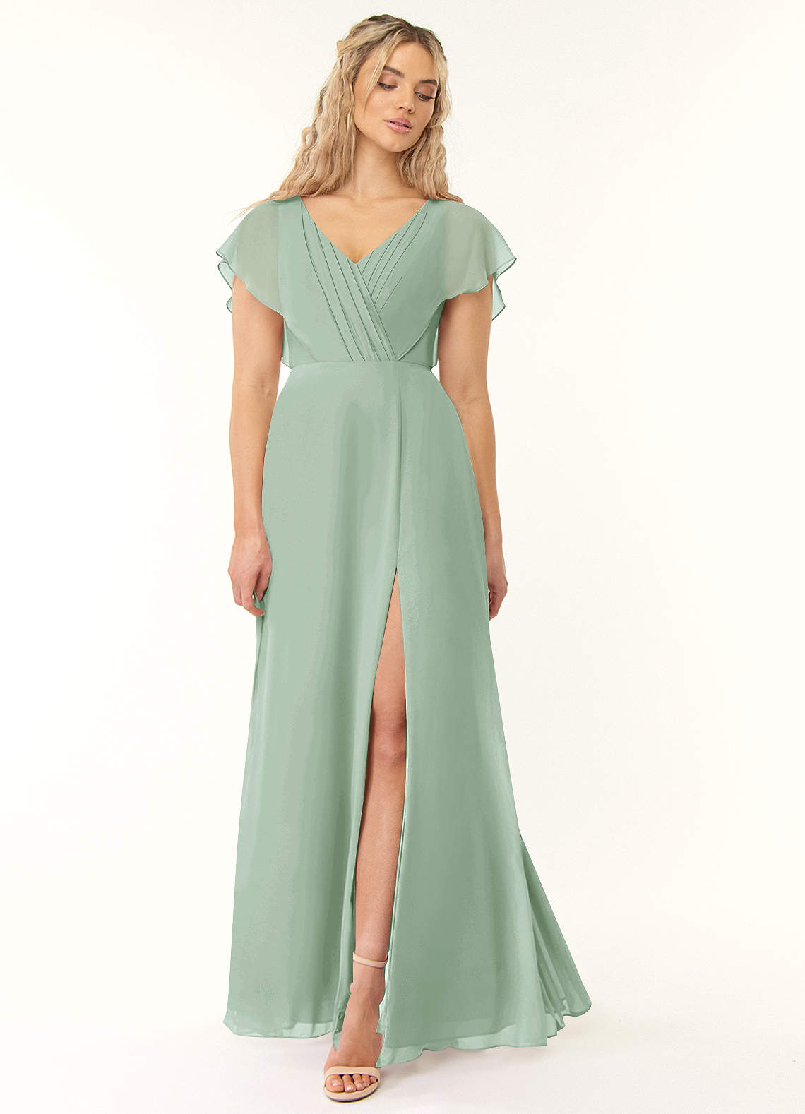 Azazie Rylee Abiti da Damigella Abito A-Line in Chiffon Plissettato Agave image1