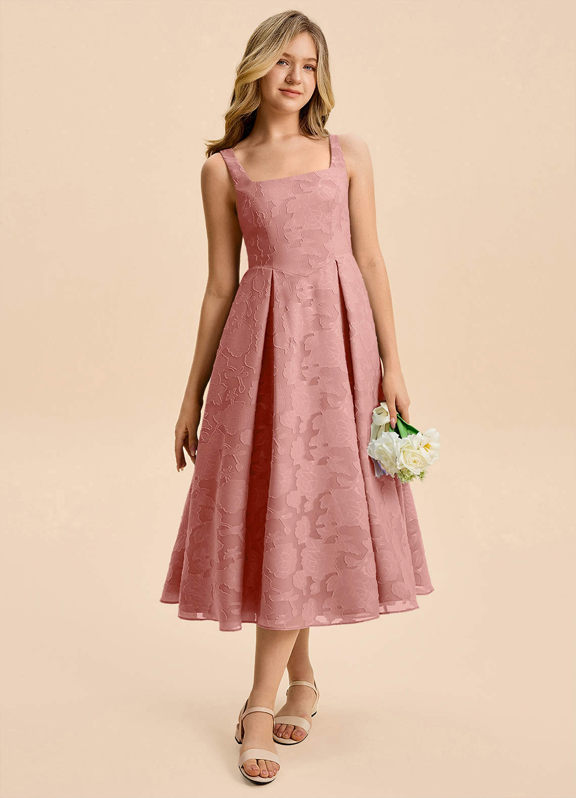 Azazie Amalie Junior Rosette A-Line Ruched Floral Burnout Dress image6