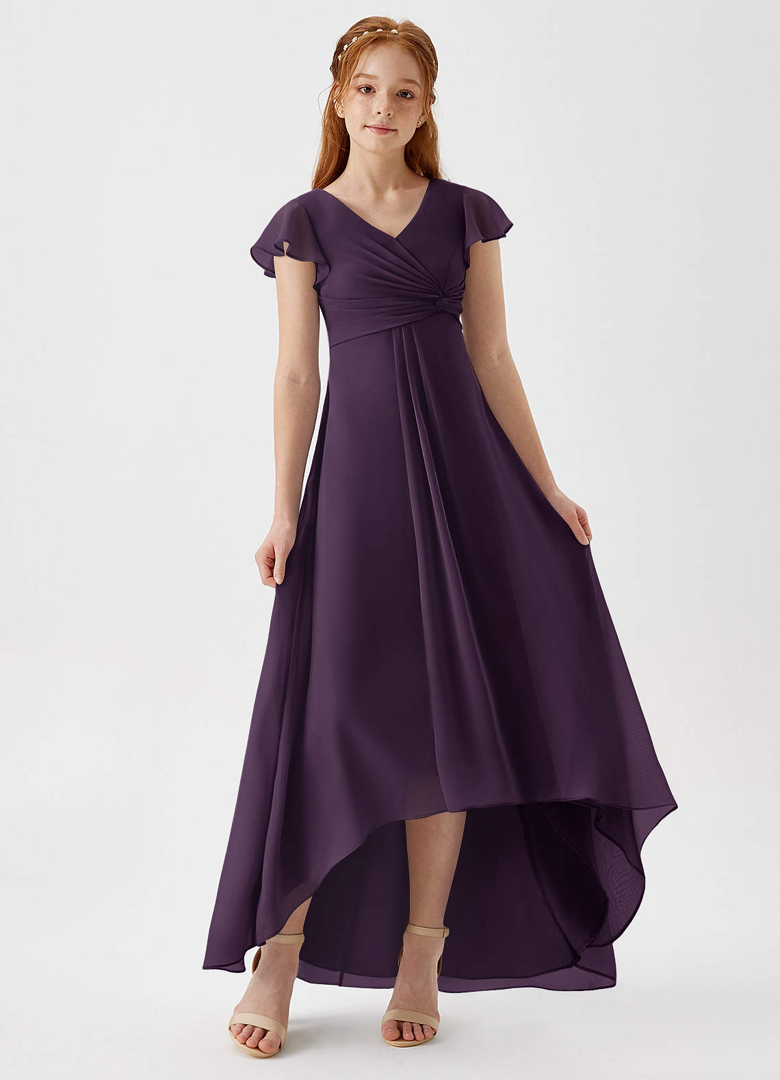 Azazie Breanne Junior Plum A-Line Chiffon Dress image1