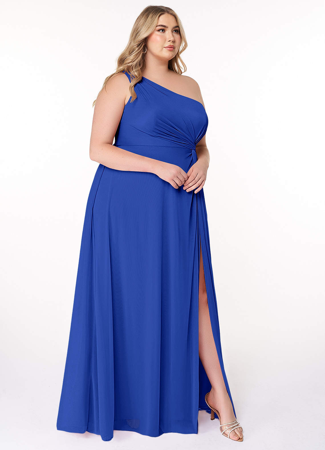 Azazie Brooke Vestidos de madrinha de casamento Vestido Royal Blue de Malha de Linha A com Ombro Único image8