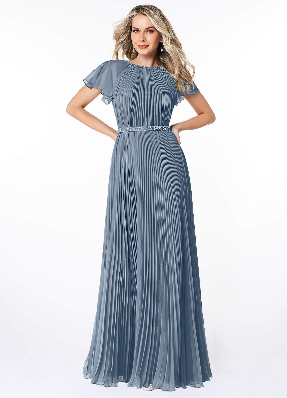 pleated modest dress Modest ndigo Blue Pleated Maxi Dress 43532IM