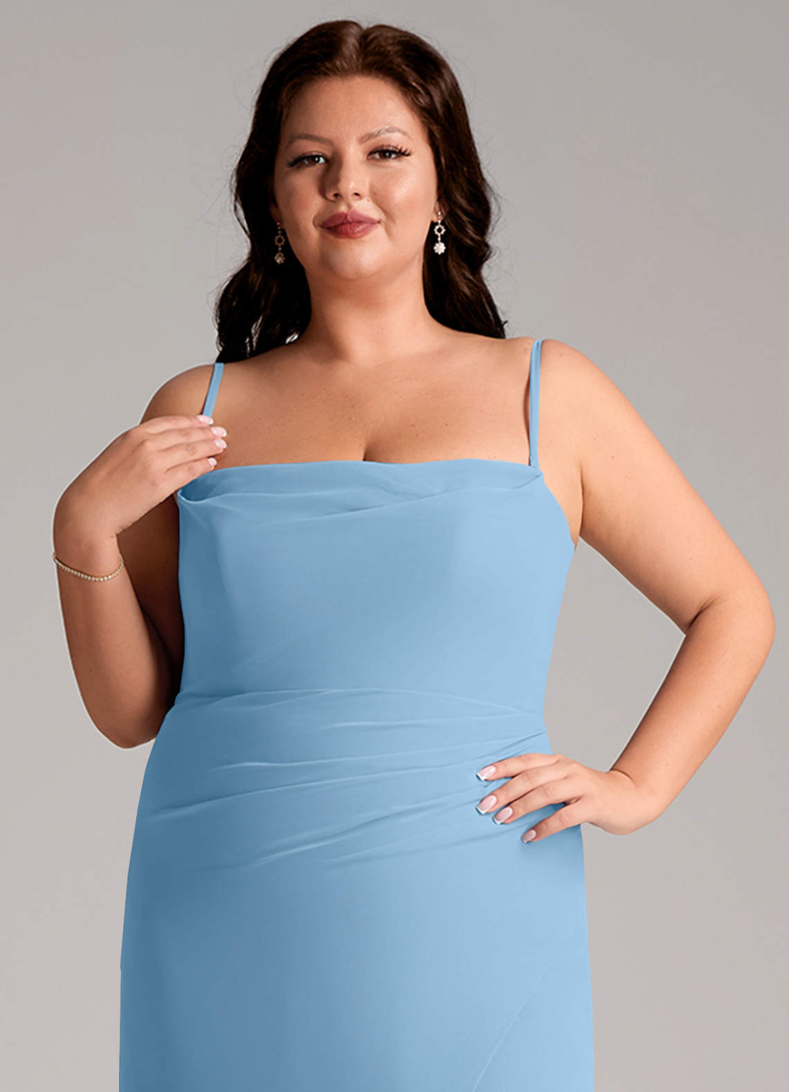 Azazie Leonis Bridesmaid Dresses Steel Blue Sheath Strapless Chiffon Convertible Dress image14