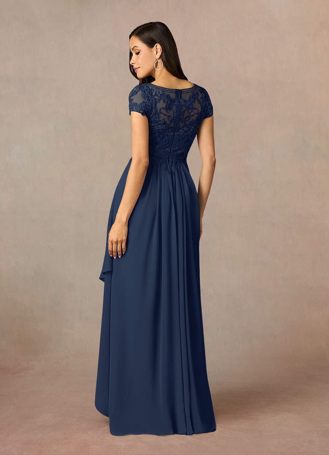 Azazie Lunda Dark Navy A-Line Lace Chiffon Dress | Azazie