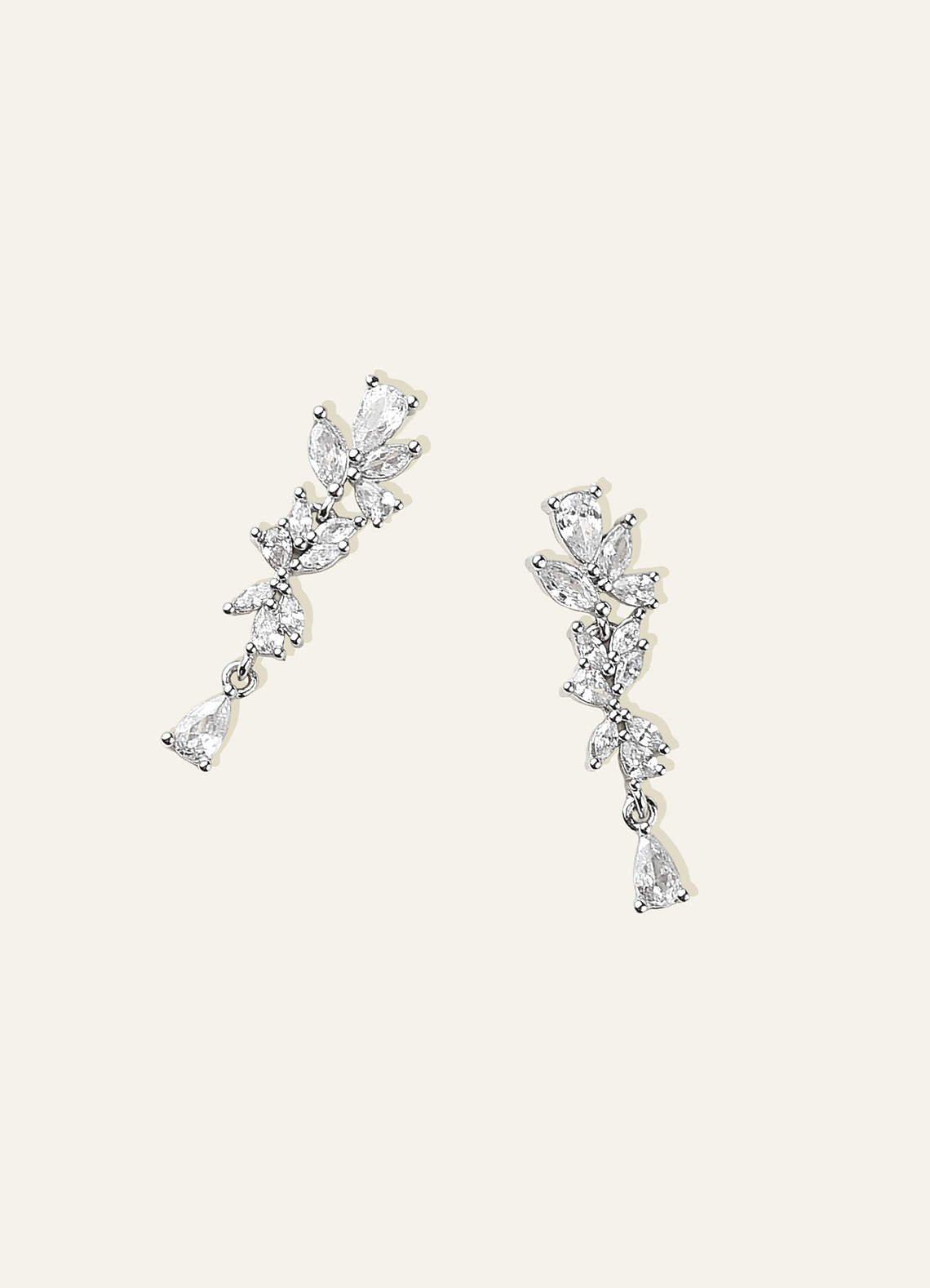 front Leaf CZ Teardrop Drop Earrings
