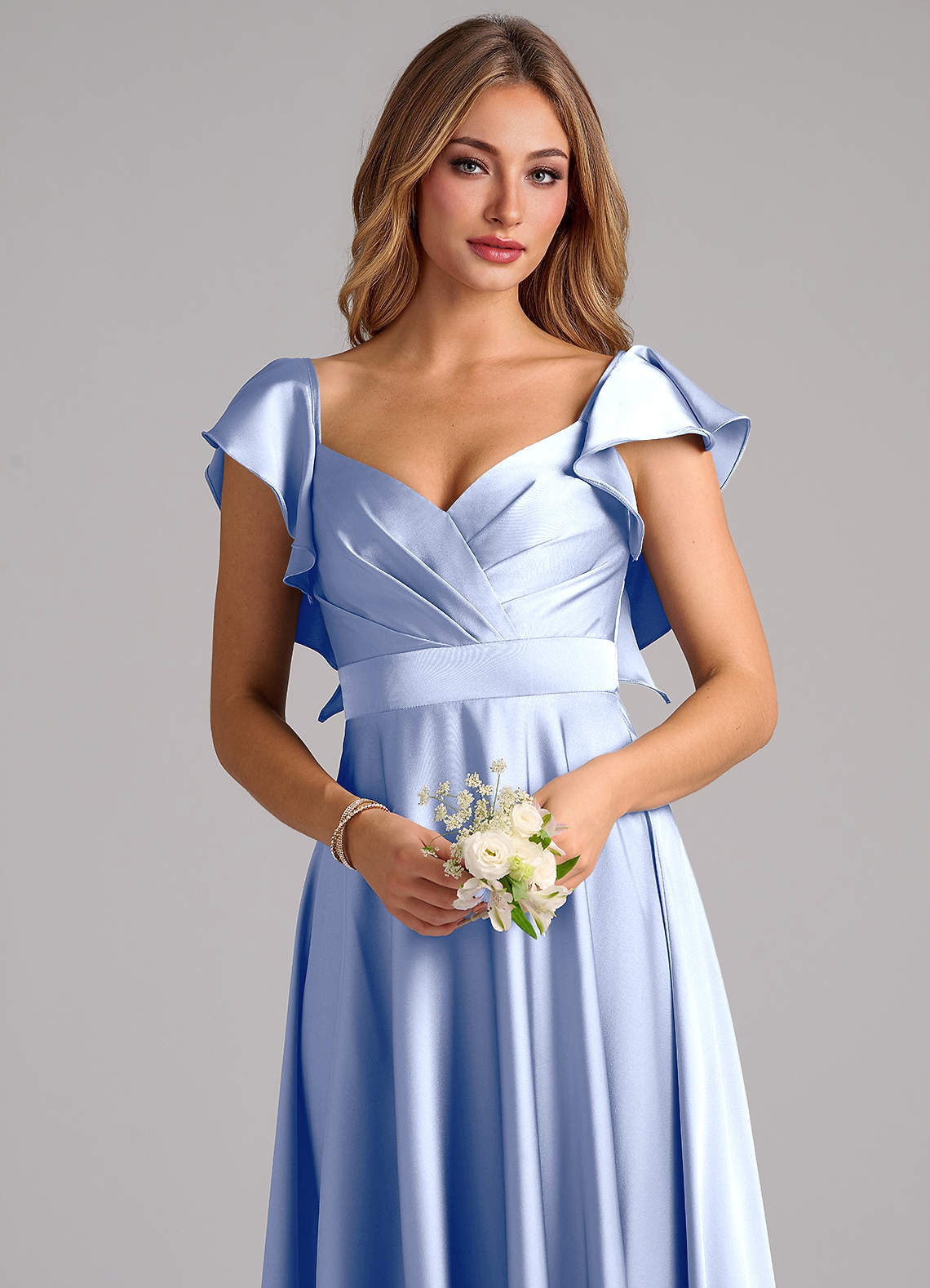 Azazie Leilani Brudtärnklänningar Klä av A-Linje i Stretch Satin Rynkad Is image4