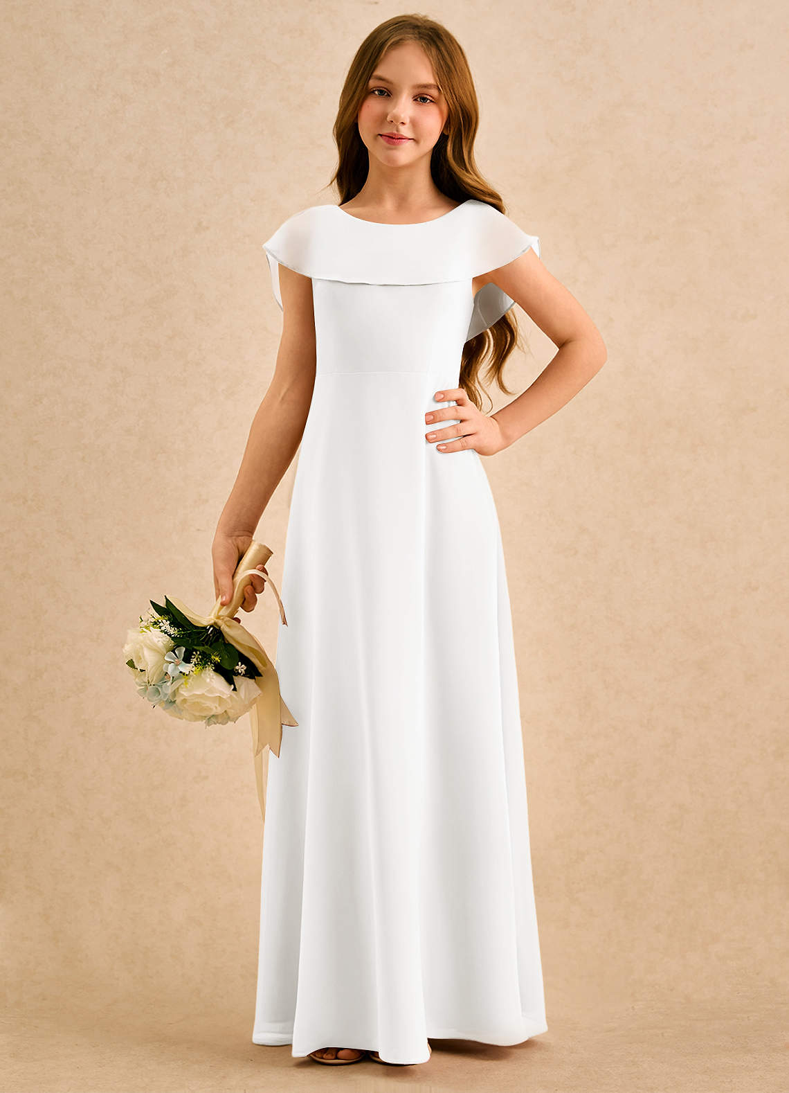 Azazie Kittie Girls Formal Flower Girl Klänningar Klä A-Line i Chiffong image4