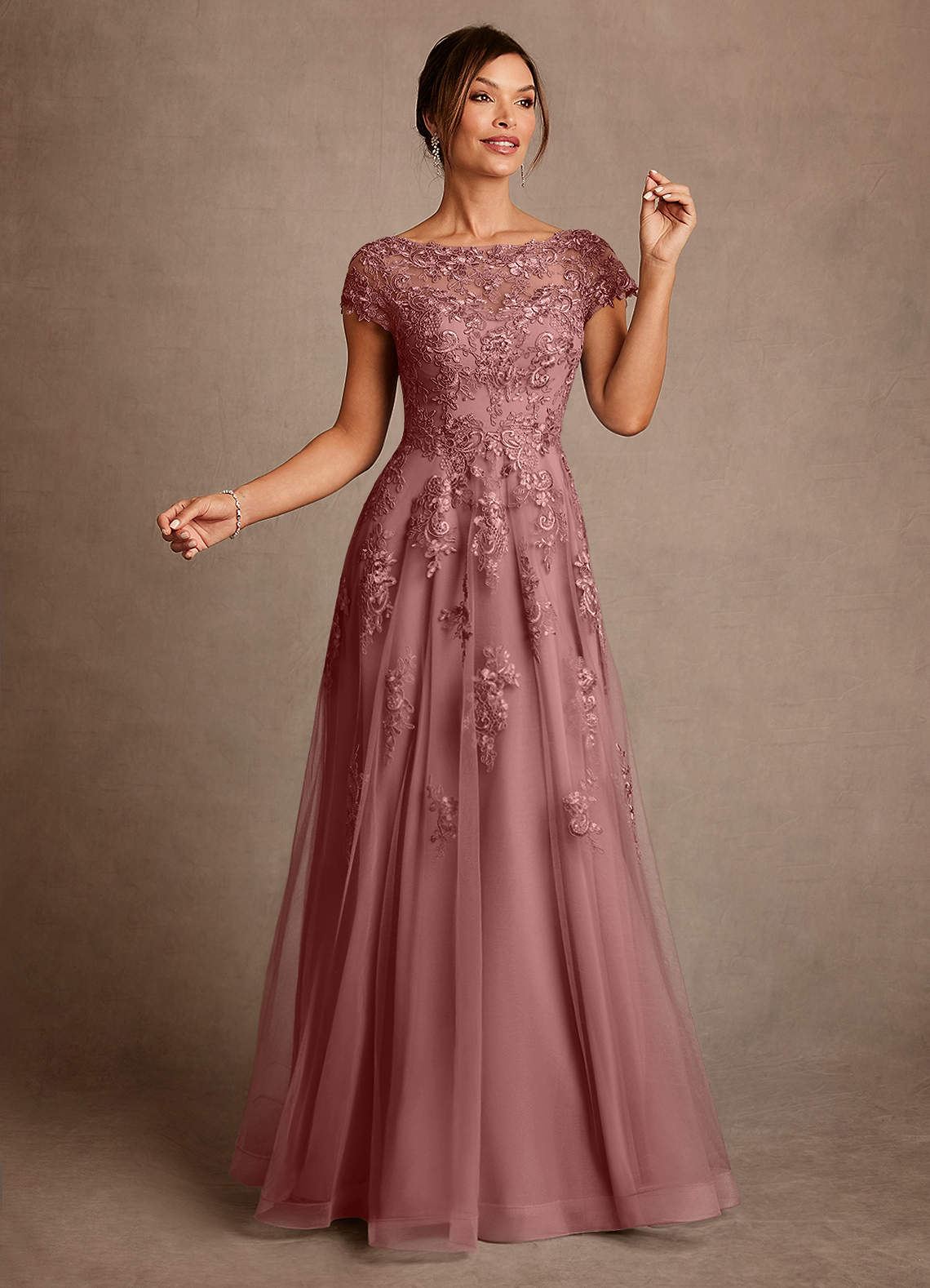 Azazie Jalinda Brudens mor kjoler A-Line Blonde Chiffon Gulv-længde Kjole image2