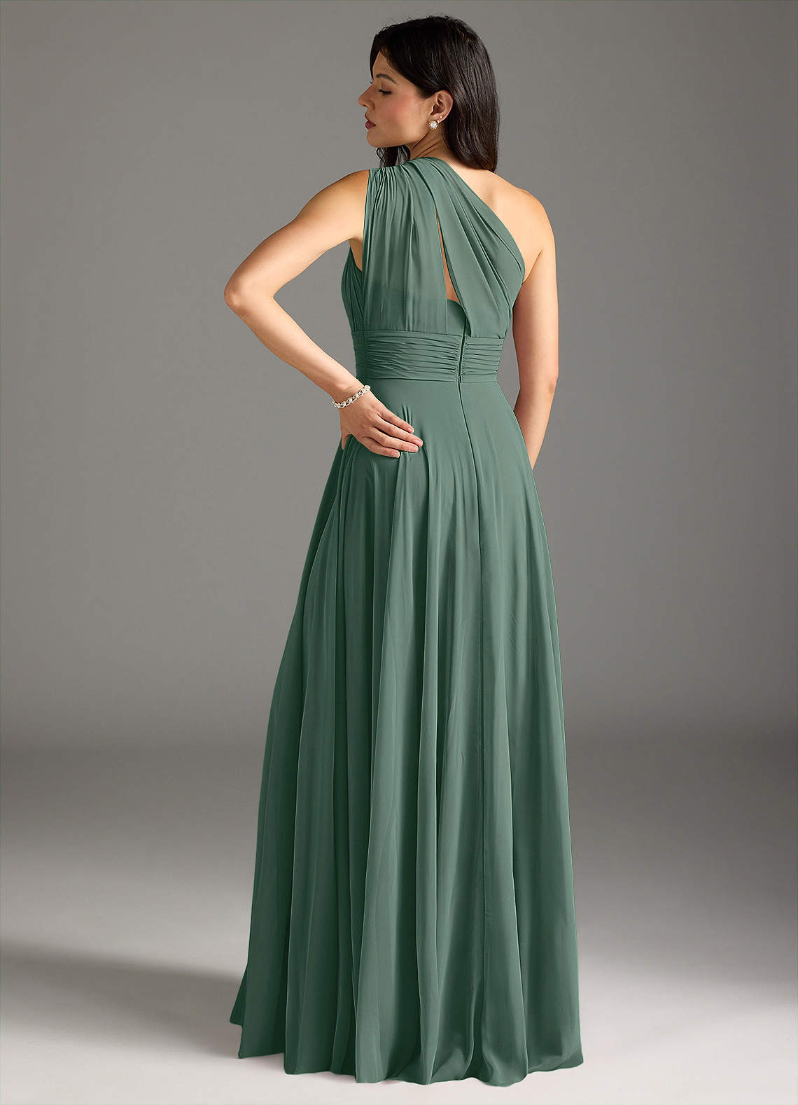 Azazie Charlize Bridesmaid Dresses Sea Moss A-Line One Shoulder Chiffon Dress image1