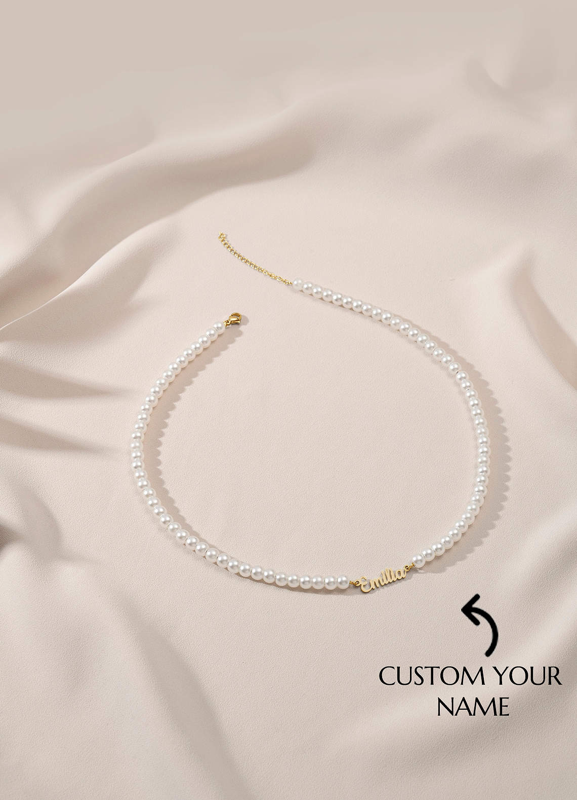 front Personalized Name Pearl Necklace