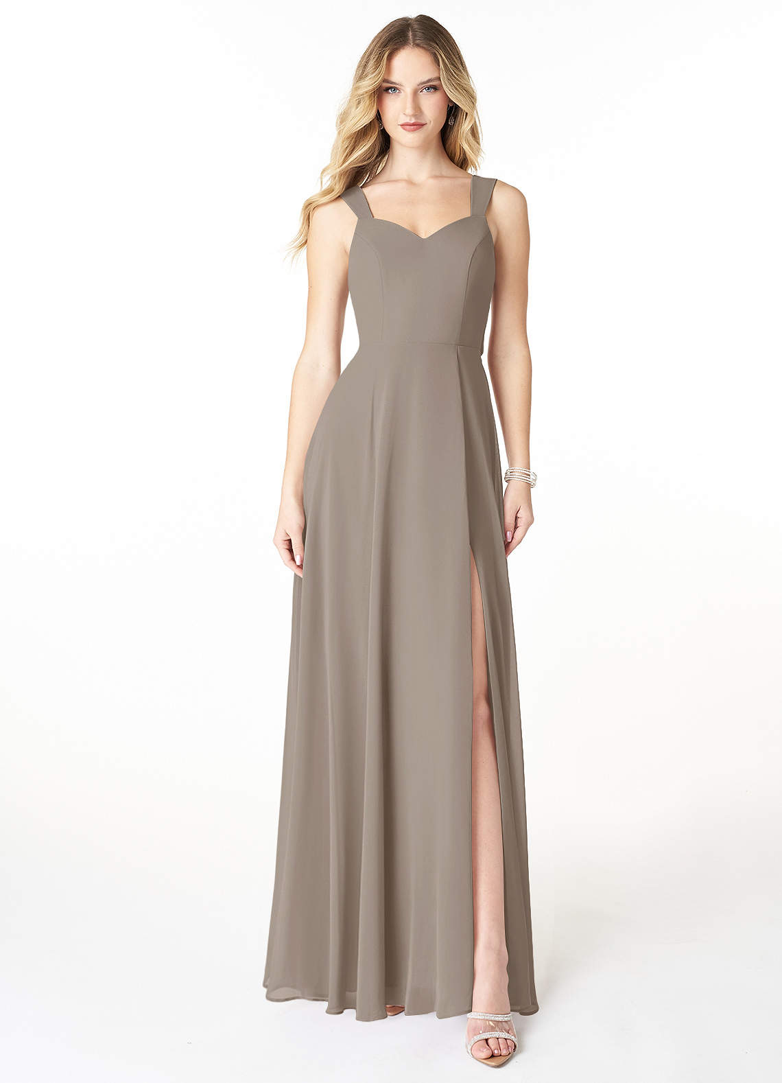 Azazie Julie Bridesmaid Dresses Taupe A-Line Sweetheart Neckline Chiffon Dress image1