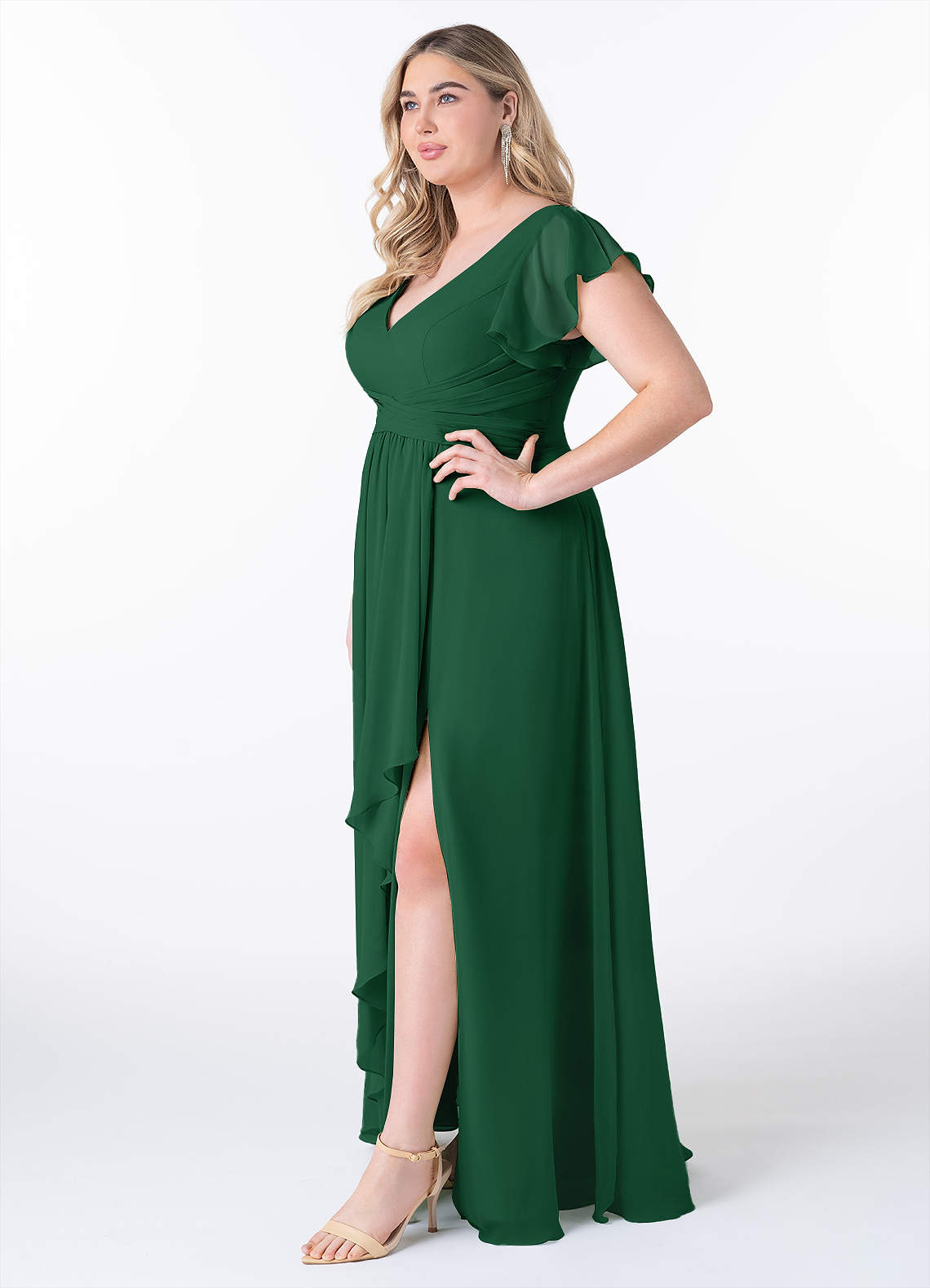 Azazie Omari Vestidos de damas de honor Vestido de Verde Oscuro de Gasa de Corte en A image8