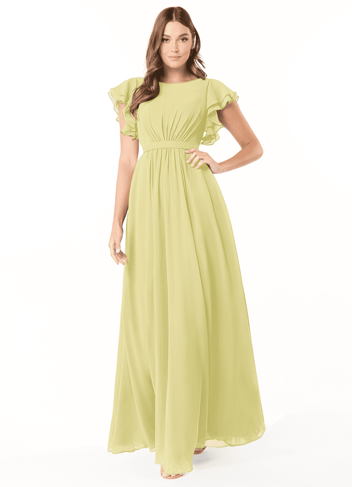 Azazie Daphne Modest Bridesmaid Dresses A-Line Ruffled Chiffon Floor-Length Dress image1