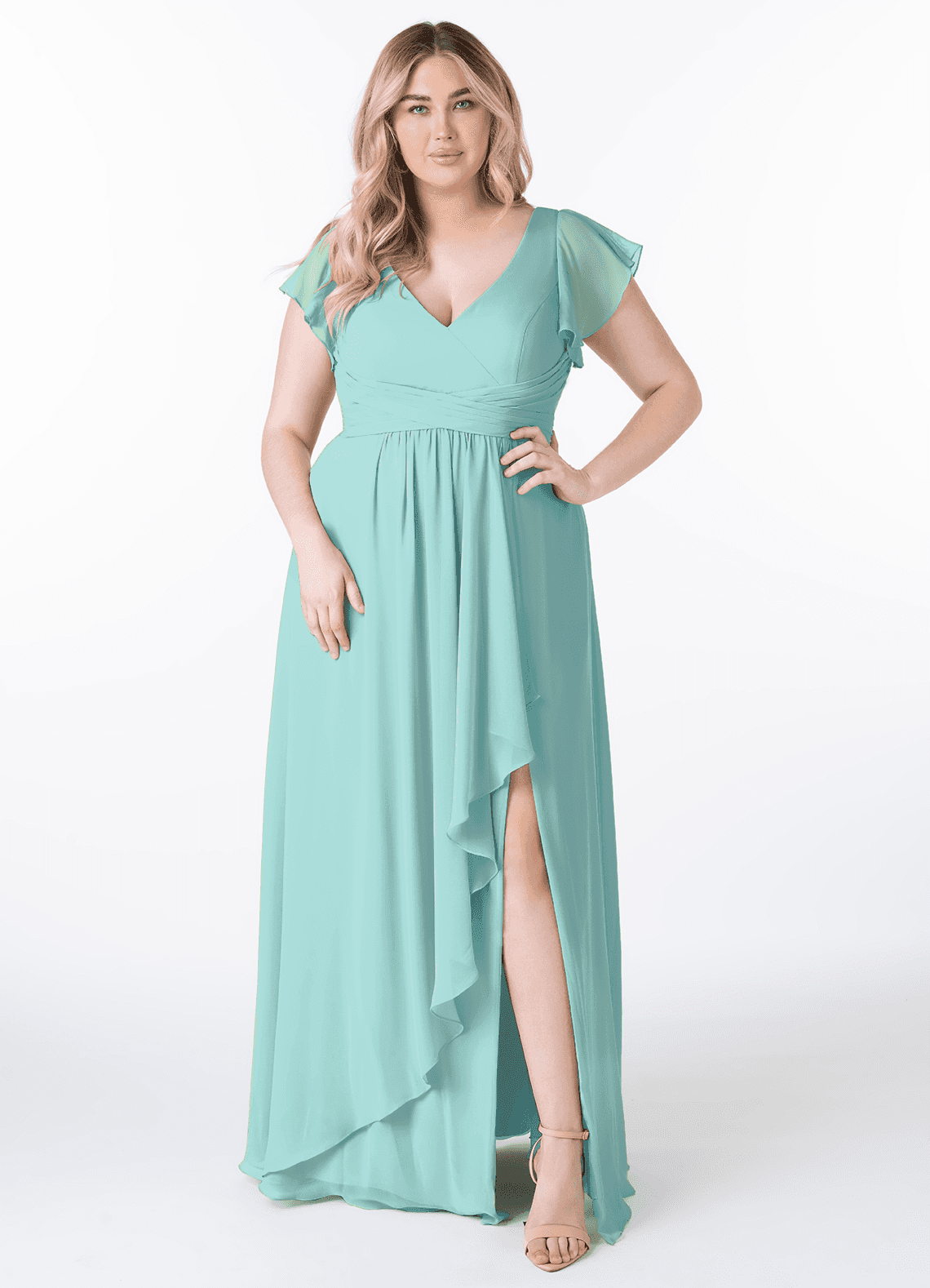 Azazie Omari Bridesmaid Dresses Aqua A-Line Chiffon Dress image1