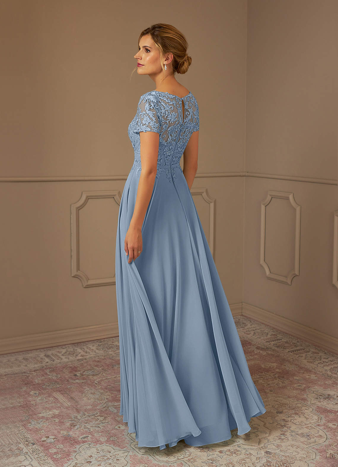 Azazie Adina Mother of the Bride Dresses Dusty Blue A-Line Boatneck Sequins Chiffon Dress image1