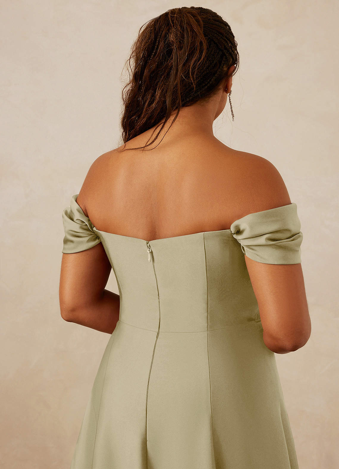 Christian Siriano Bridal for Azazie 1002 Bridesmaid Dresses Moss Green A-Line Off the Shoulder Stretch Satin Convertible Dress image13