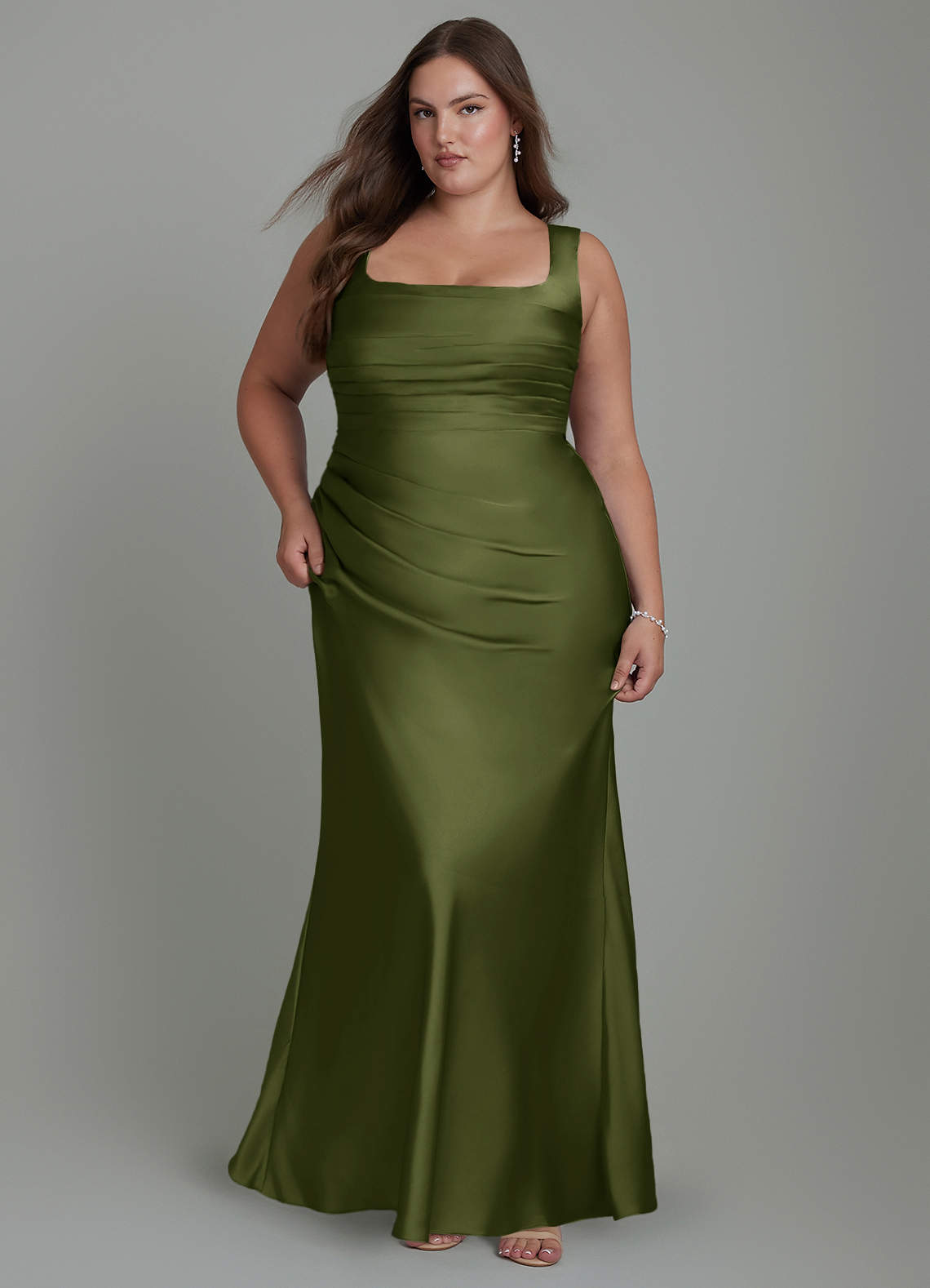 Azazie Agustina Bridesmaid Dresses Olive Mermaid Corset Stretch Satin Dress image8