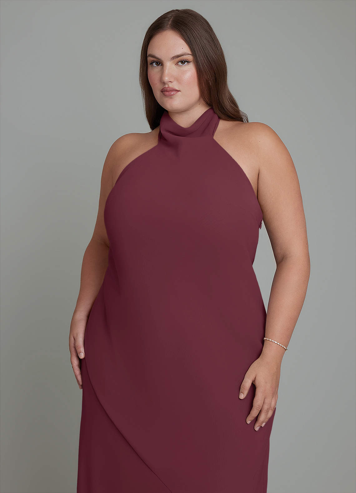 Azazie Velli Bridesmaid Dresses Cabernet Mermaid High Neck Chiffon Dress image8