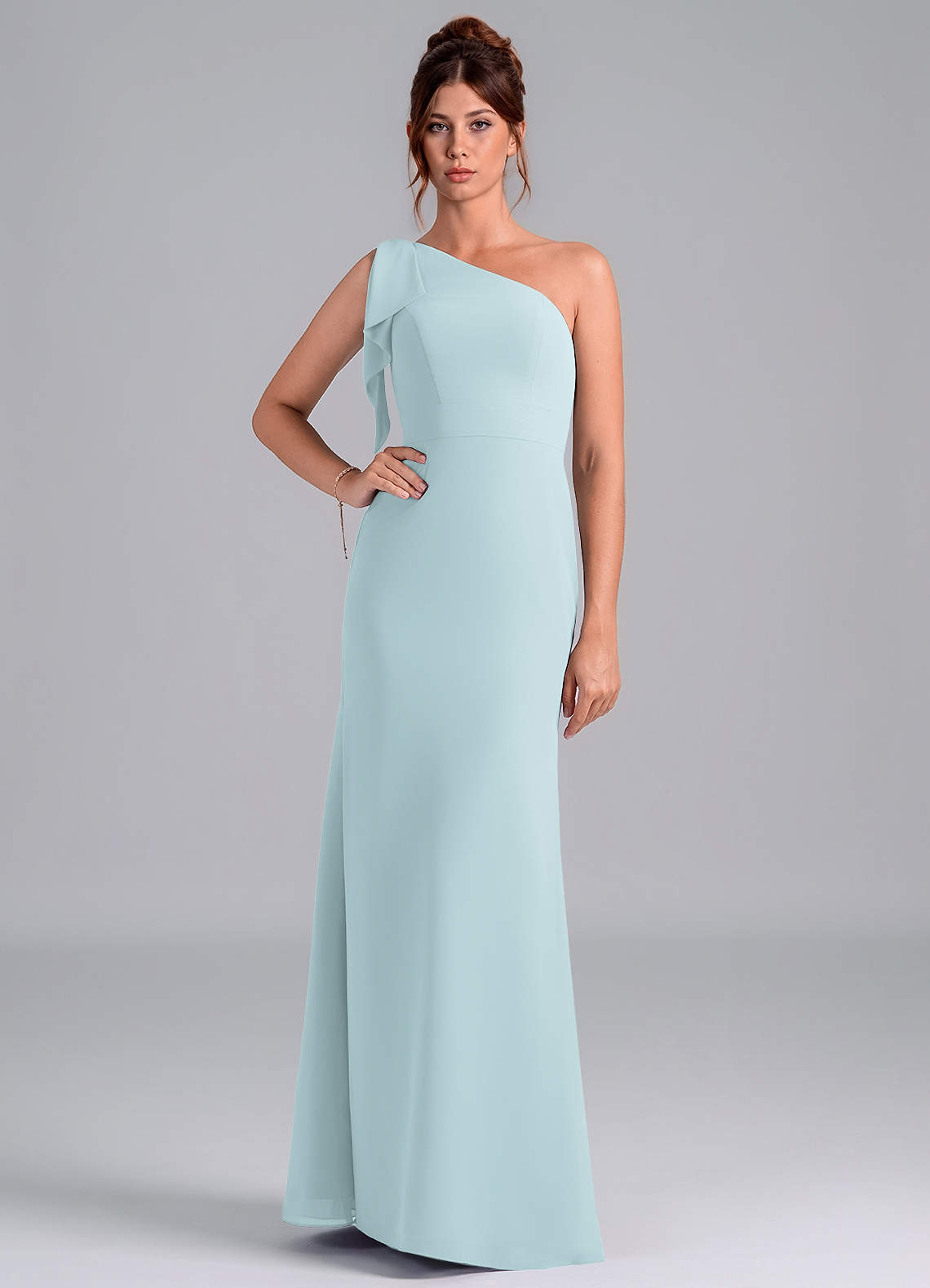 Azazie Rinna Abiti da Damigella Abito Sirena in Chiffon Monospalla Nebbia image1