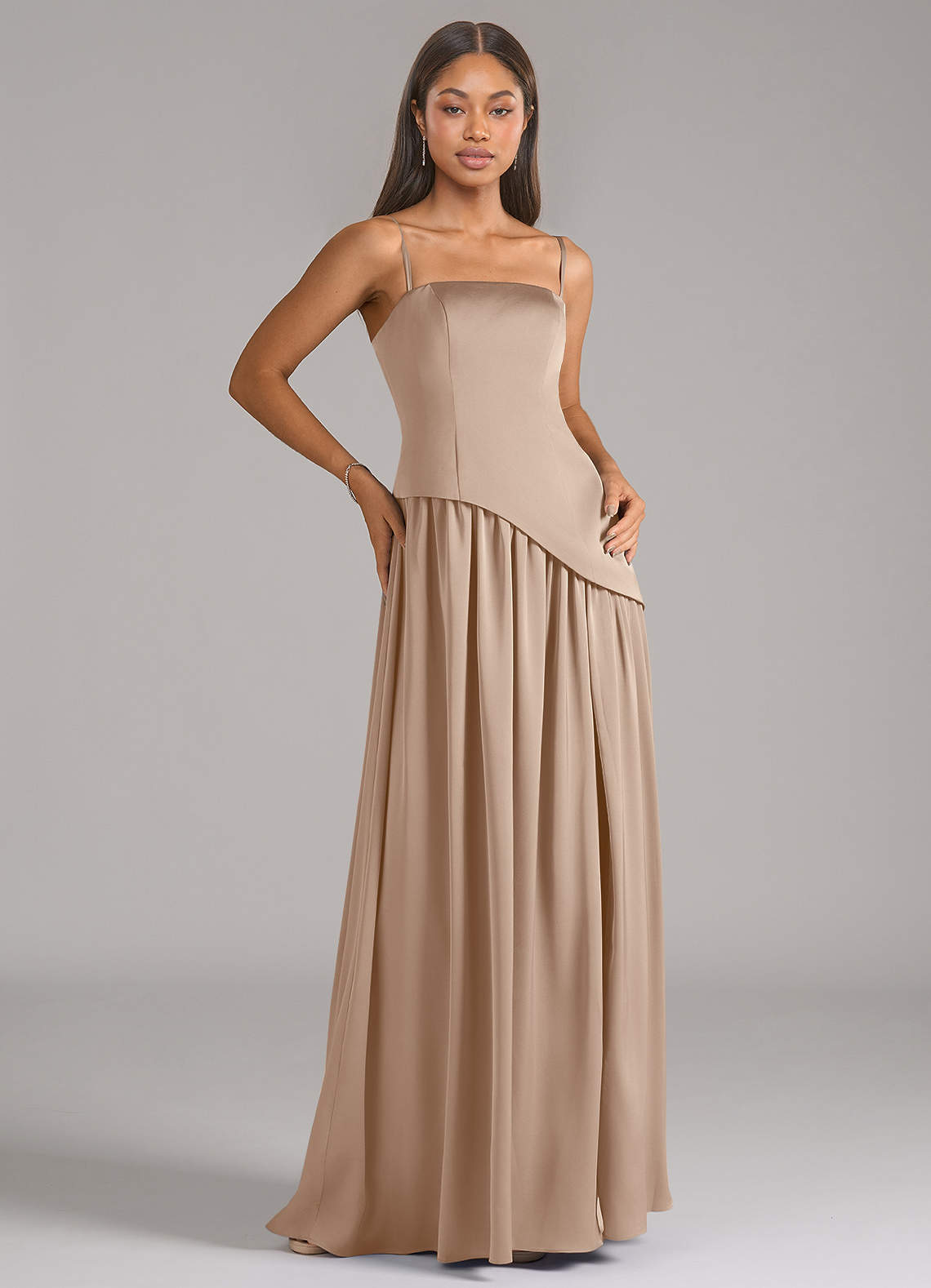 Azazie Adeline Taupe Stretch Satin Bridesmaid Dresses | Azazie