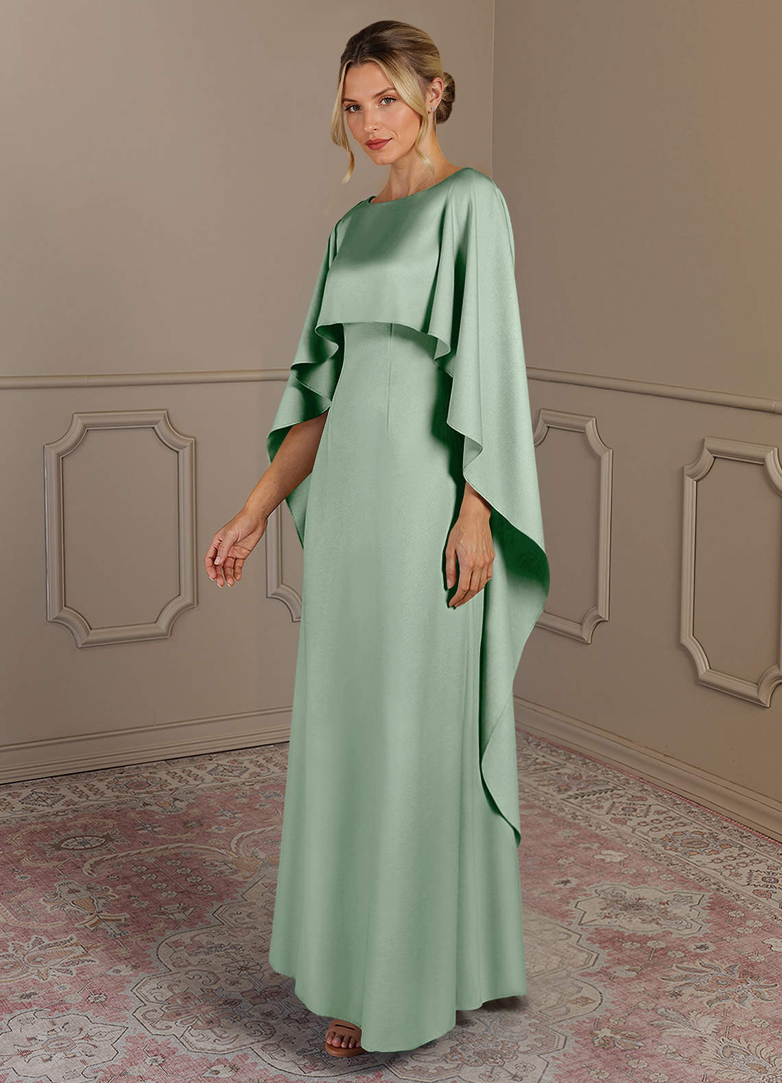 Azazie Eli Mother of the Bride Dresses Agave Sheath Boatneck Stretch Satin Dress image2