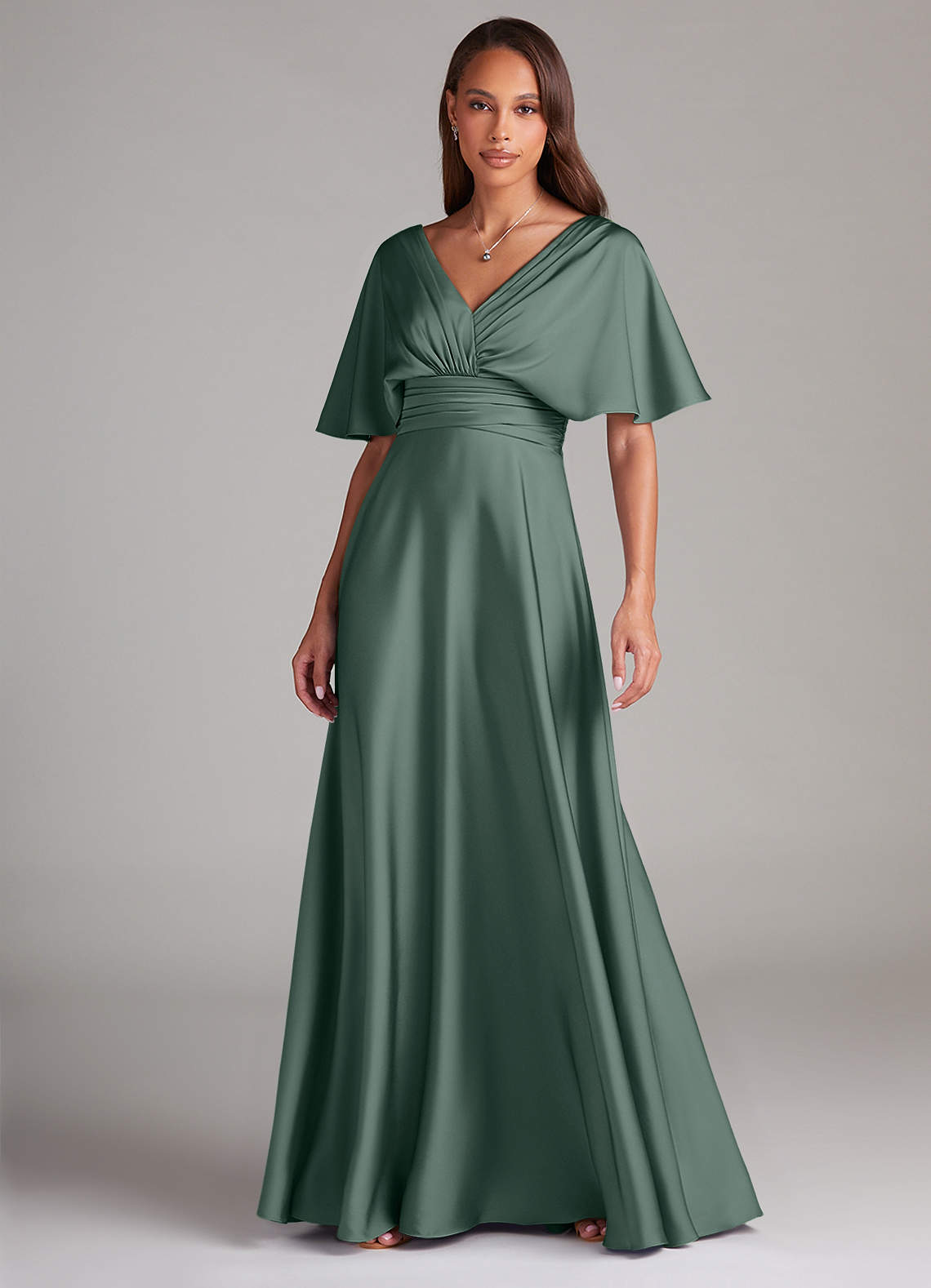 Azazie Pamela Brautjungfernkleider A-Linie Plissee Stretch-Satin Kleid Seemoos image1