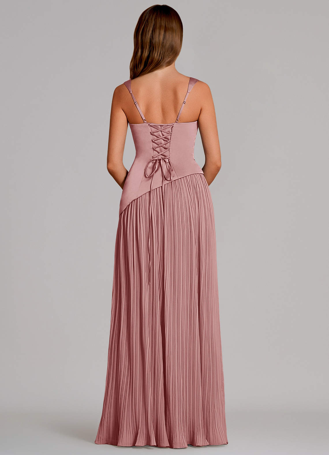 Azazie Stephanie Suknie dla druhen Linia A Pofałdowany Satyna elastyczna Do ziemi Sukienka image4