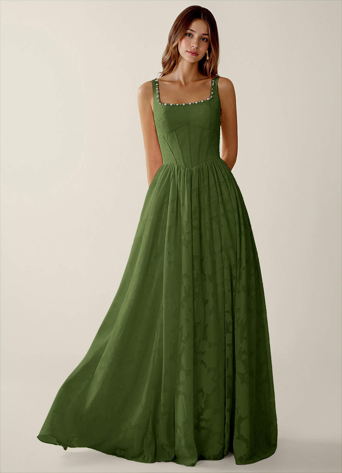 olive green prom dress Sage Olive Green Spaghetti Strap Tulle Dream A-line Long Prom Dress, P –  SposaBridal
