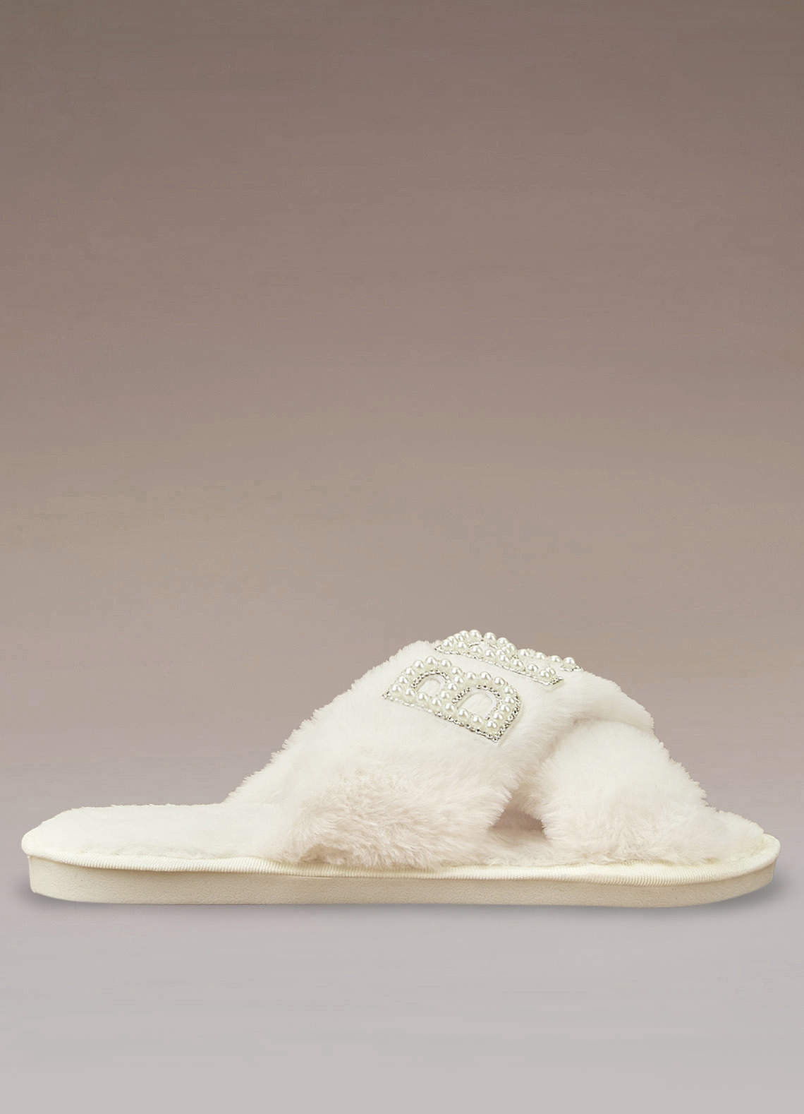 front Fuzzy Pearl Bride Slippers
