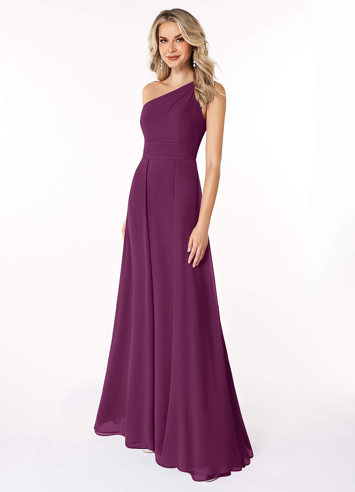 Azazie Dallas Bridesmaid Dresses Raspberry A-Line One Shoulder Chiffon Dress image1