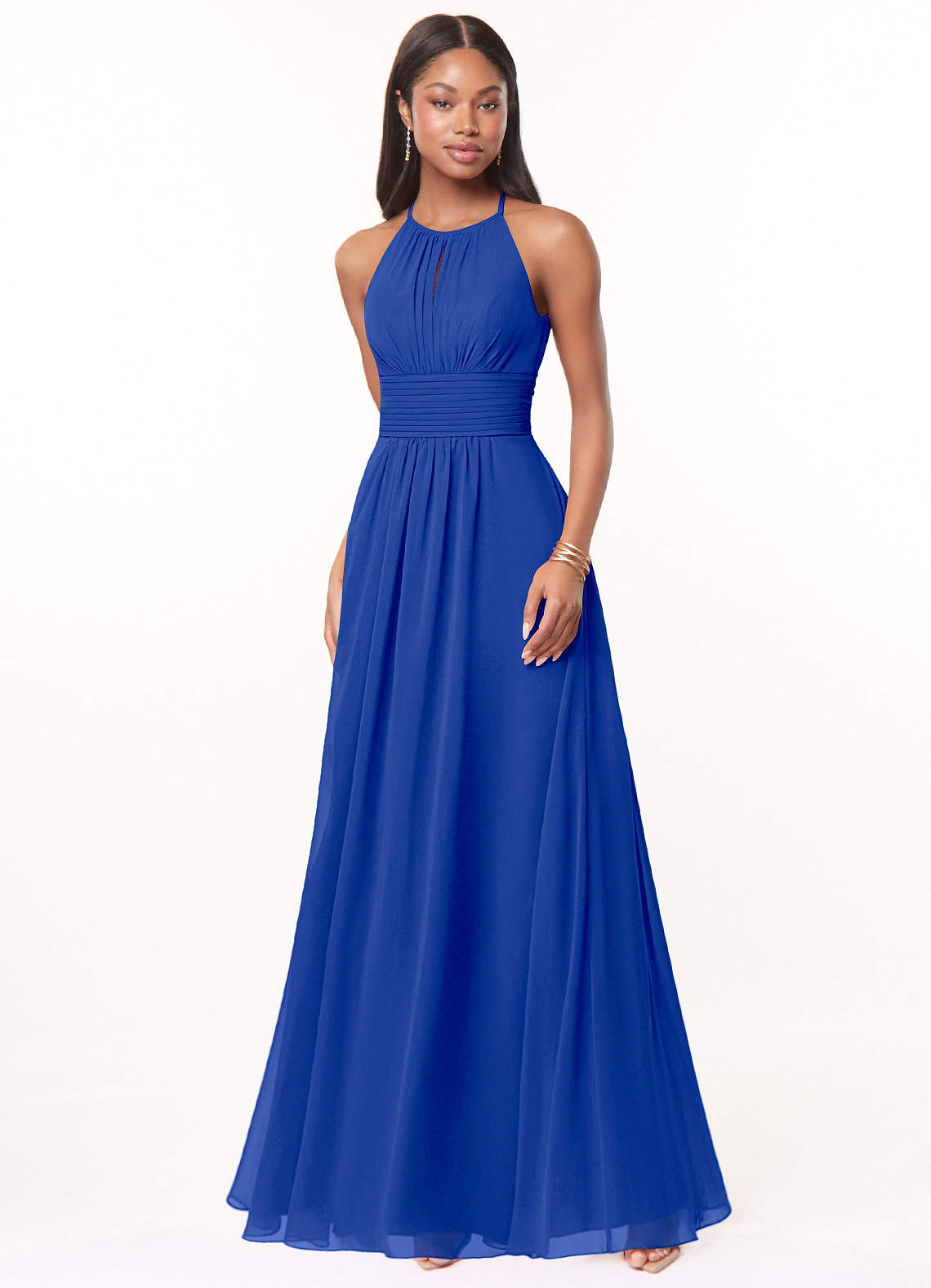 Azazie Bonnie Bridesmaid Dresses Royal Blue A-Line Keyhole Ruched Chiffon Dress image1