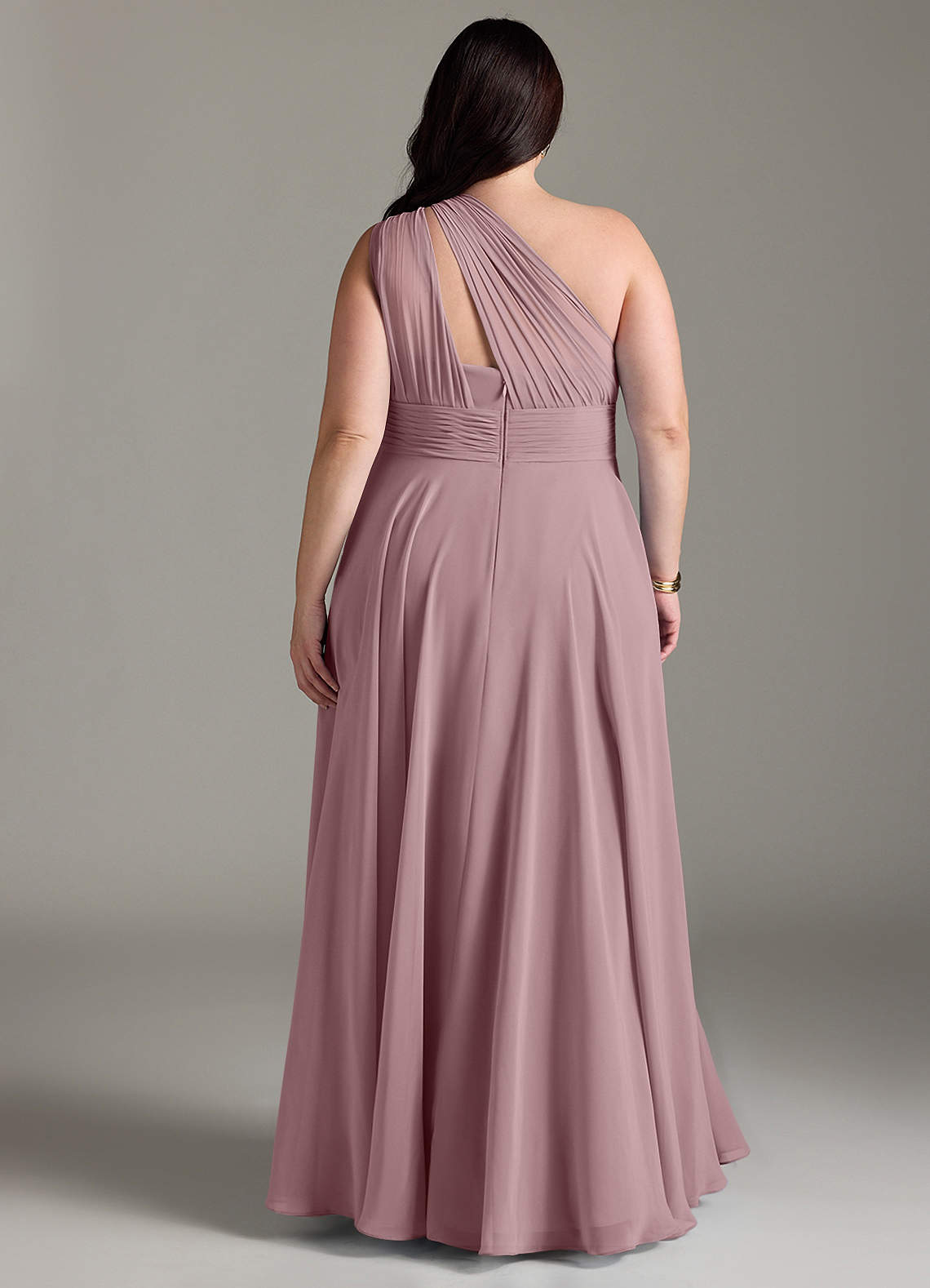 Azazie Charlize Bridesmaid Dresses Dusty Rose A-Line One Shoulder Chiffon Dress image7