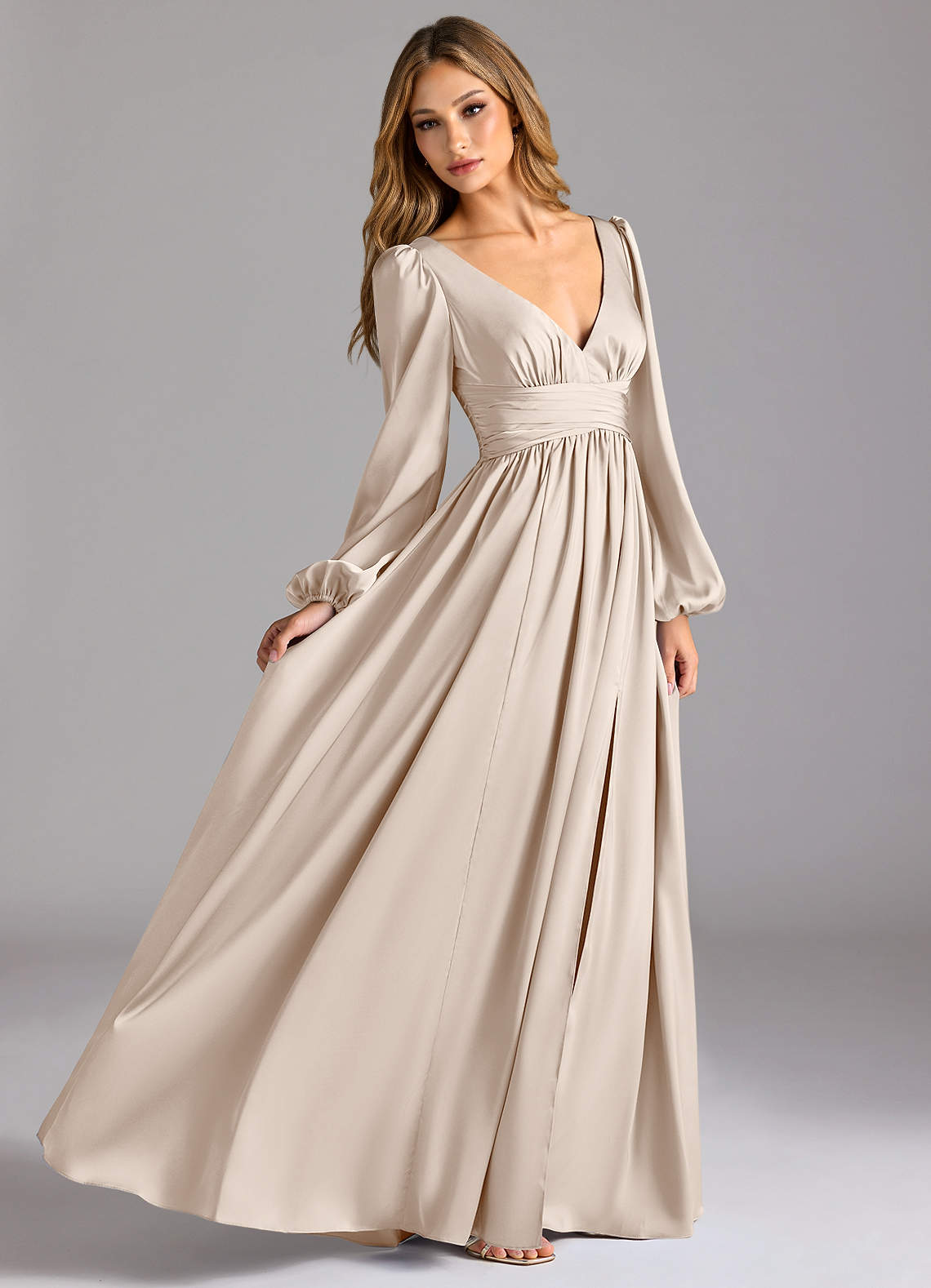 Azazie Norah Venta Final Vestido de Agave de Satén Elástico de Corte en A image2