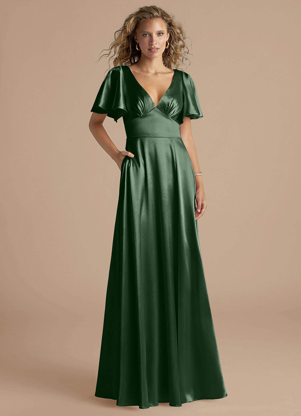 Azazie Kimber Brautjungfernkleider A-Linie Gestreift Metallischer Satin Kleid Eukalyptus image1