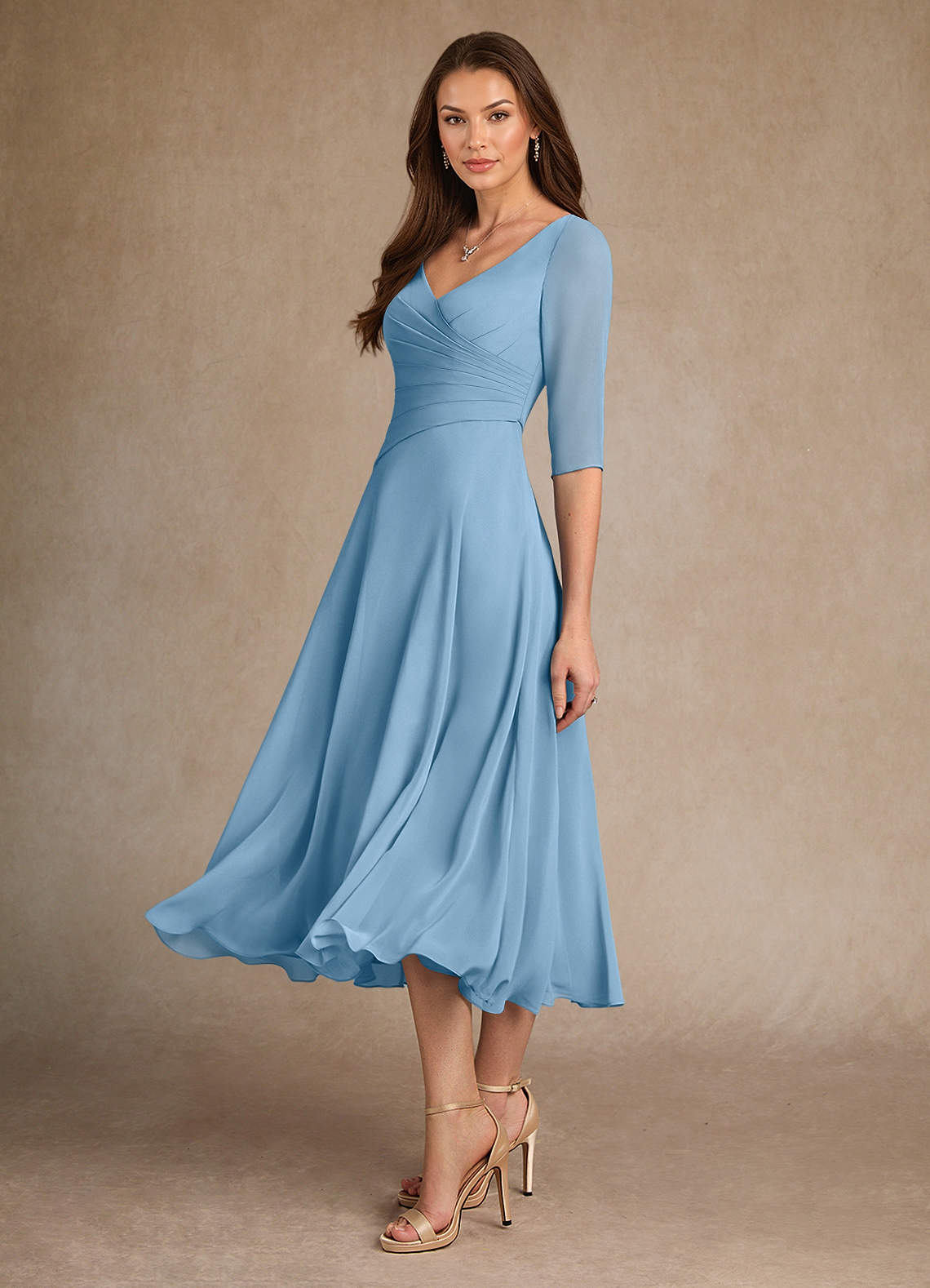 Azazie Durant Mother of the Bride Dresses Steel Blue A-Line Pleated Chiffon Dress image1